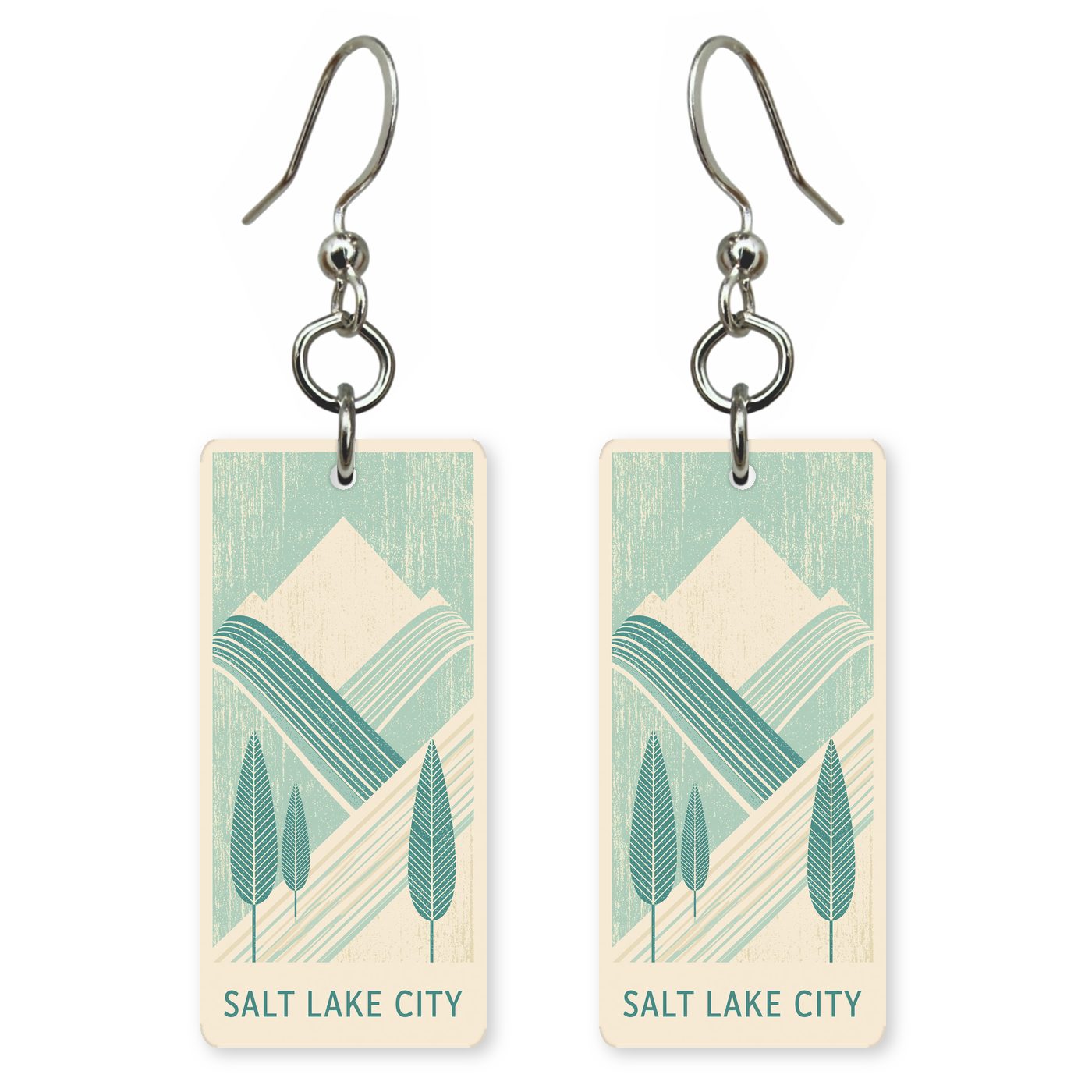 Ski Runs Text Salt — She's Choosing earrings, shown as a pair
