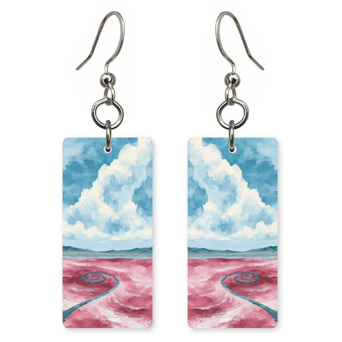 Spiral Jetty Earthwork Coiling — She's Choosing earrings, shown as a pair