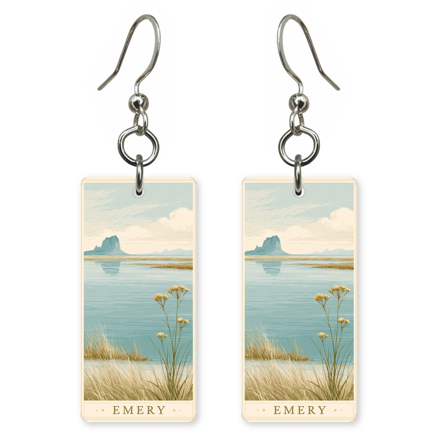 Wild Horse Butte Text — She's Choosing earrings, shown as a pair