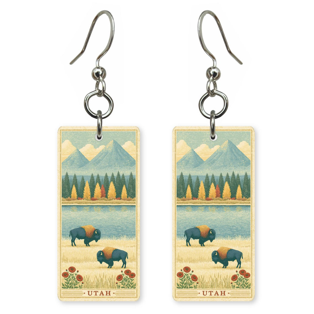 Bison Lake Text Utah — She's Choosing earrings, shown as a pair