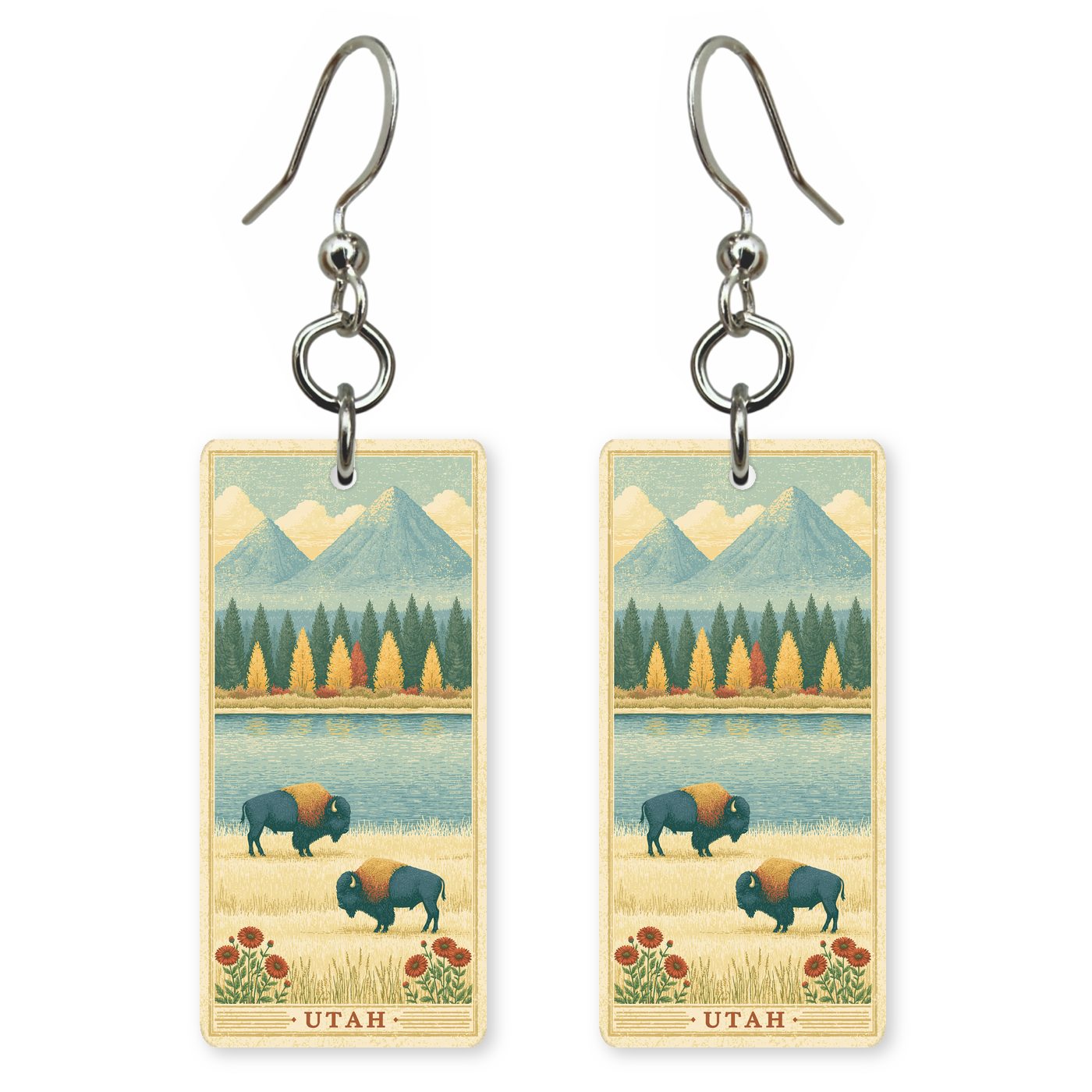 Bison Lake Text Utah — She's Choosing earrings, shown as a pair