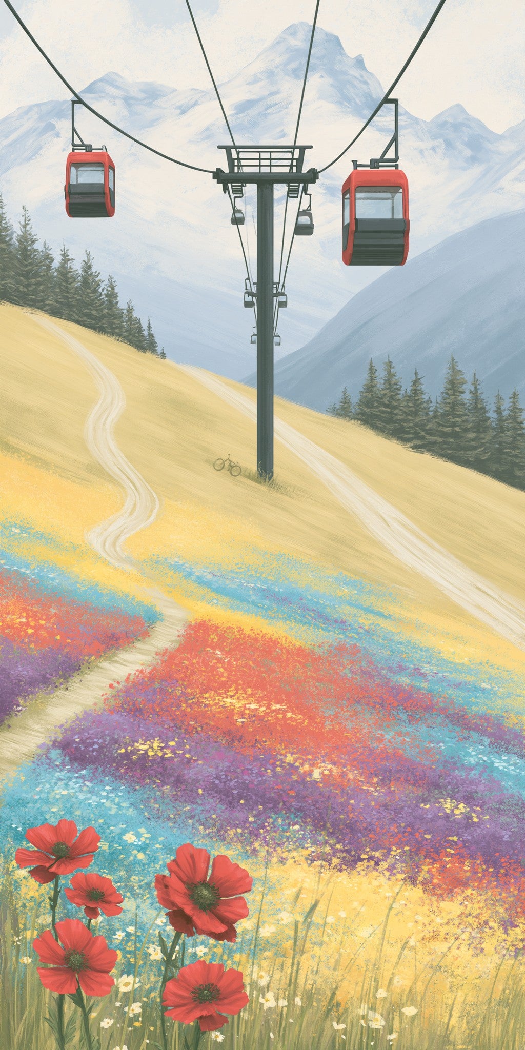 Chairlift Rising Wildflower Slopes — full design art