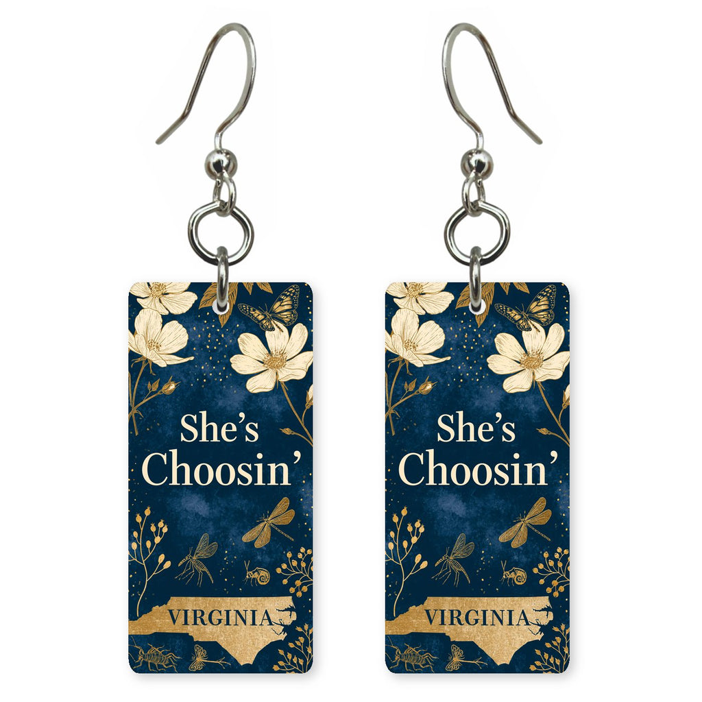 Navy Dogwood — She's Choosing earrings, shown as a pair