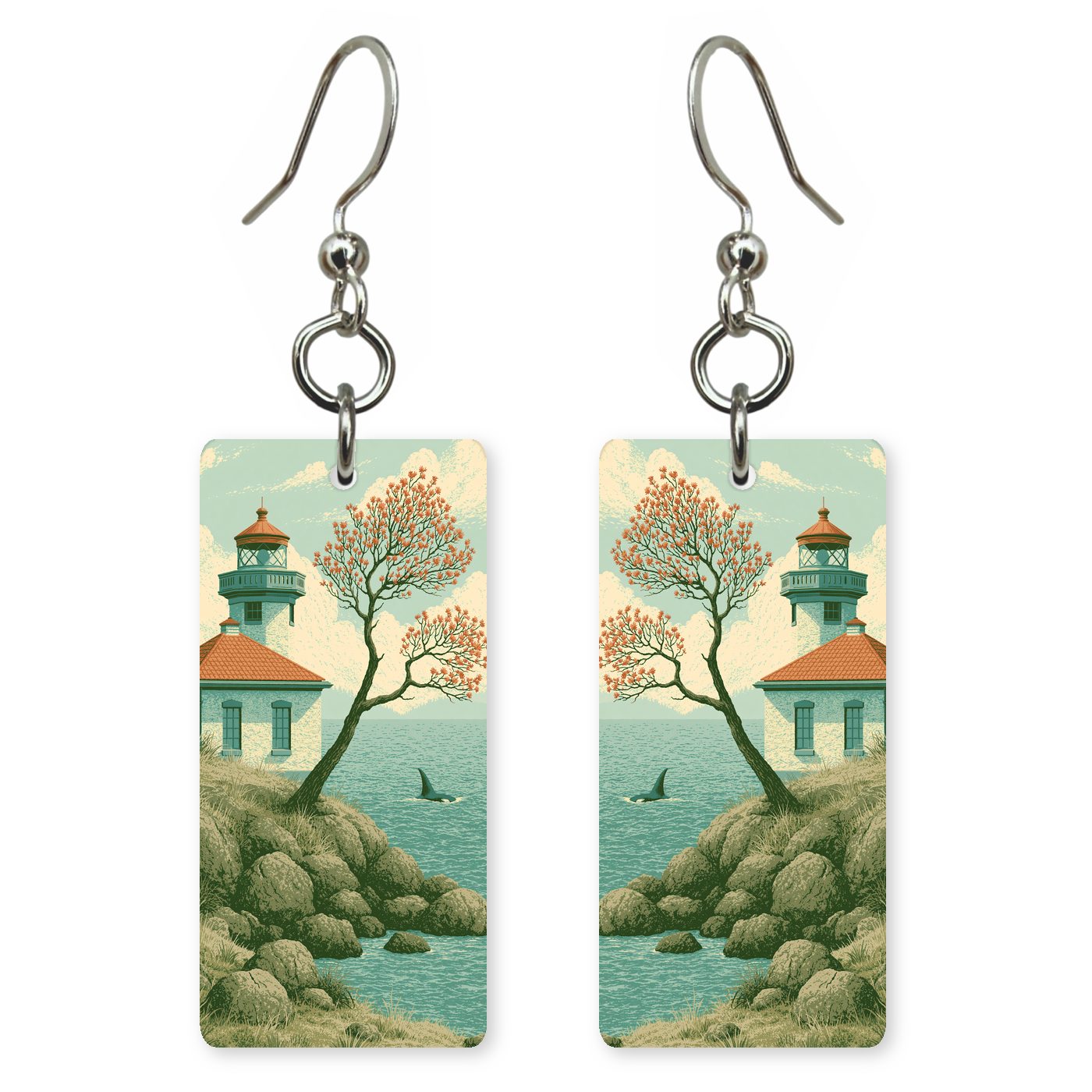 Lime Kiln Lighthouse Rocky — She's Choosing earrings, shown as a pair