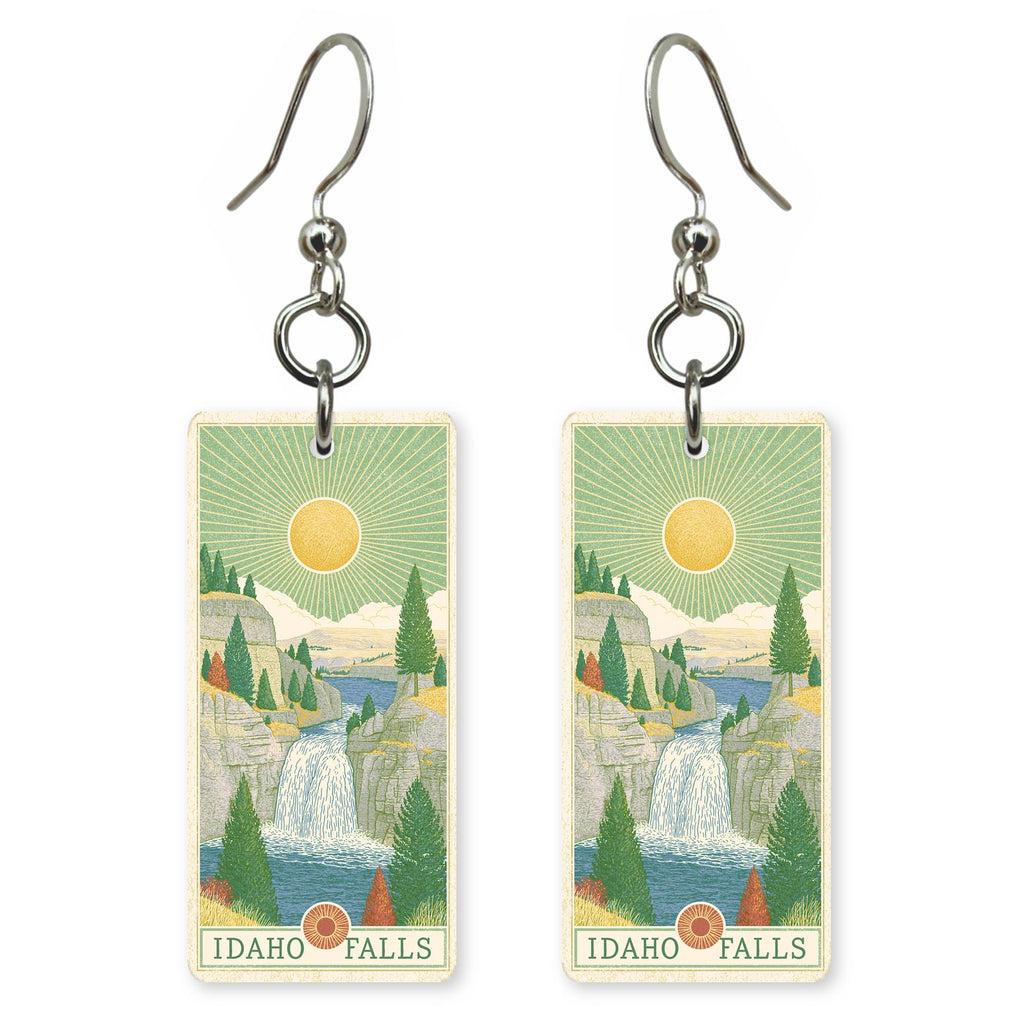 Mesa Falls Canyon Text — She's Choosing earrings, shown as a pair
