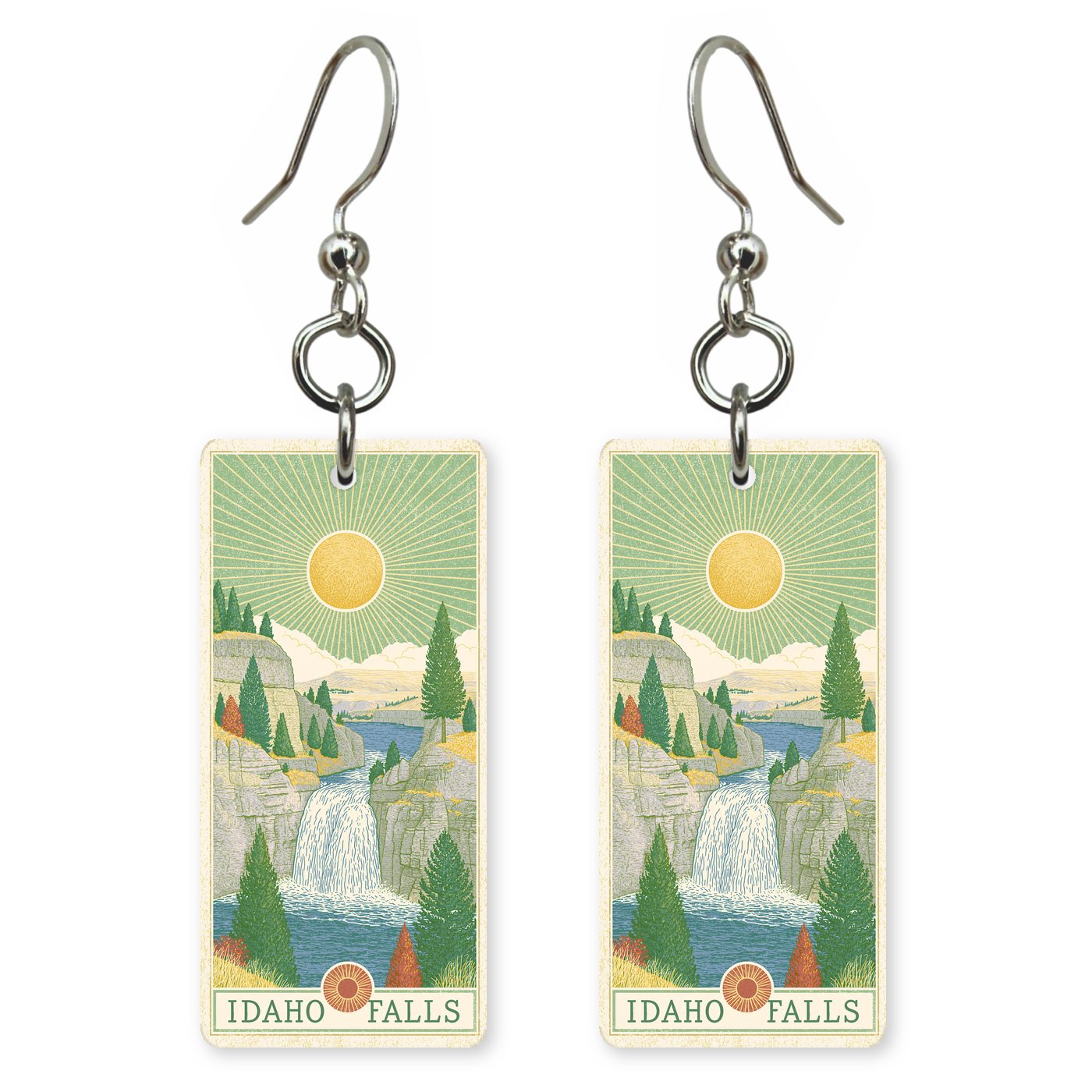 Mesa Falls Canyon Text — She's Choosing earrings, shown as a pair
