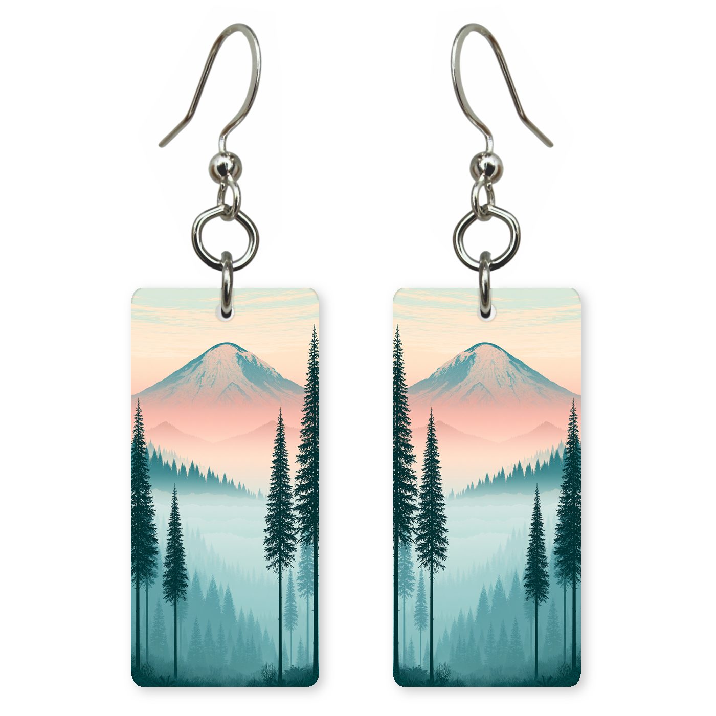 Mount Rainier Floating Above — She's Choosing earrings, shown as a pair