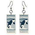 Orca Breaching Text Washington — She's Choosing earrings, shown as a pair