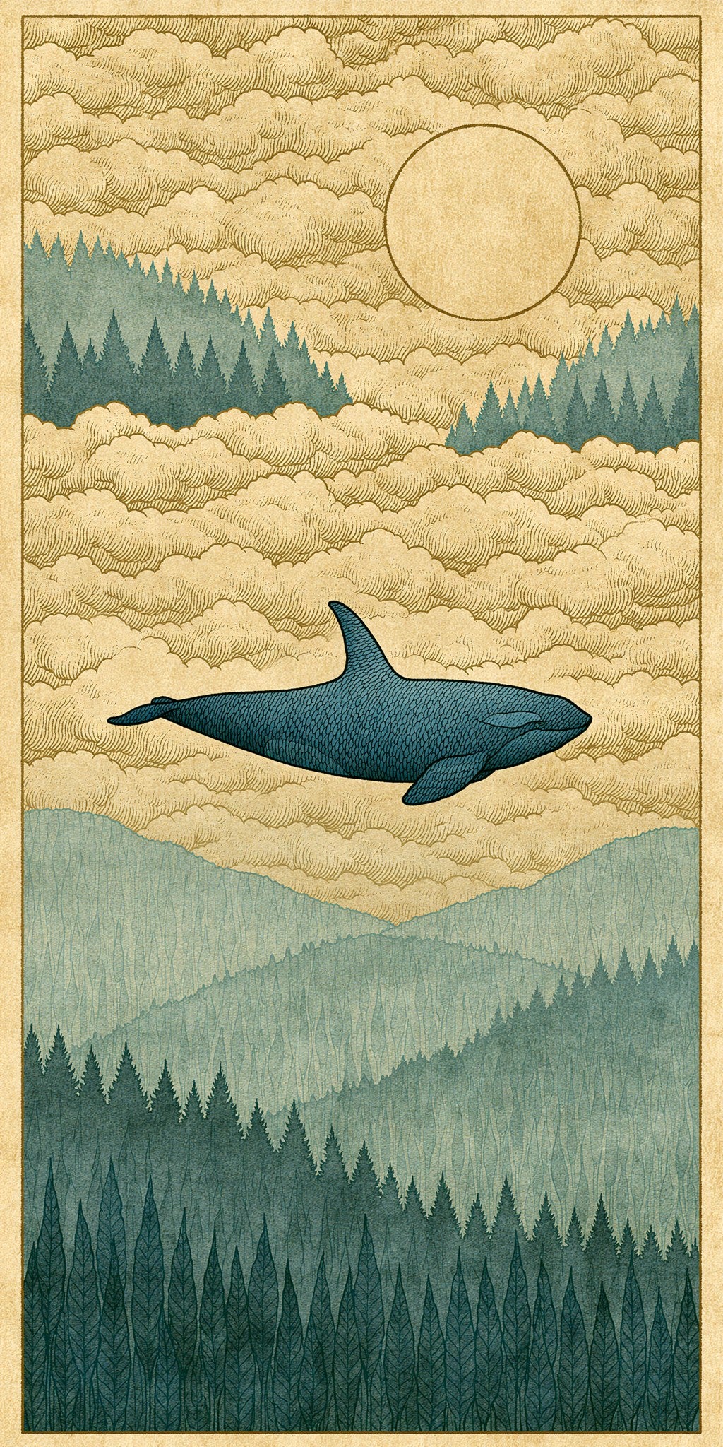 Orcas Swimming Through Sky — full design art