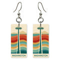 Space Needle Text Washington — She's Choosing earrings, shown as a pair