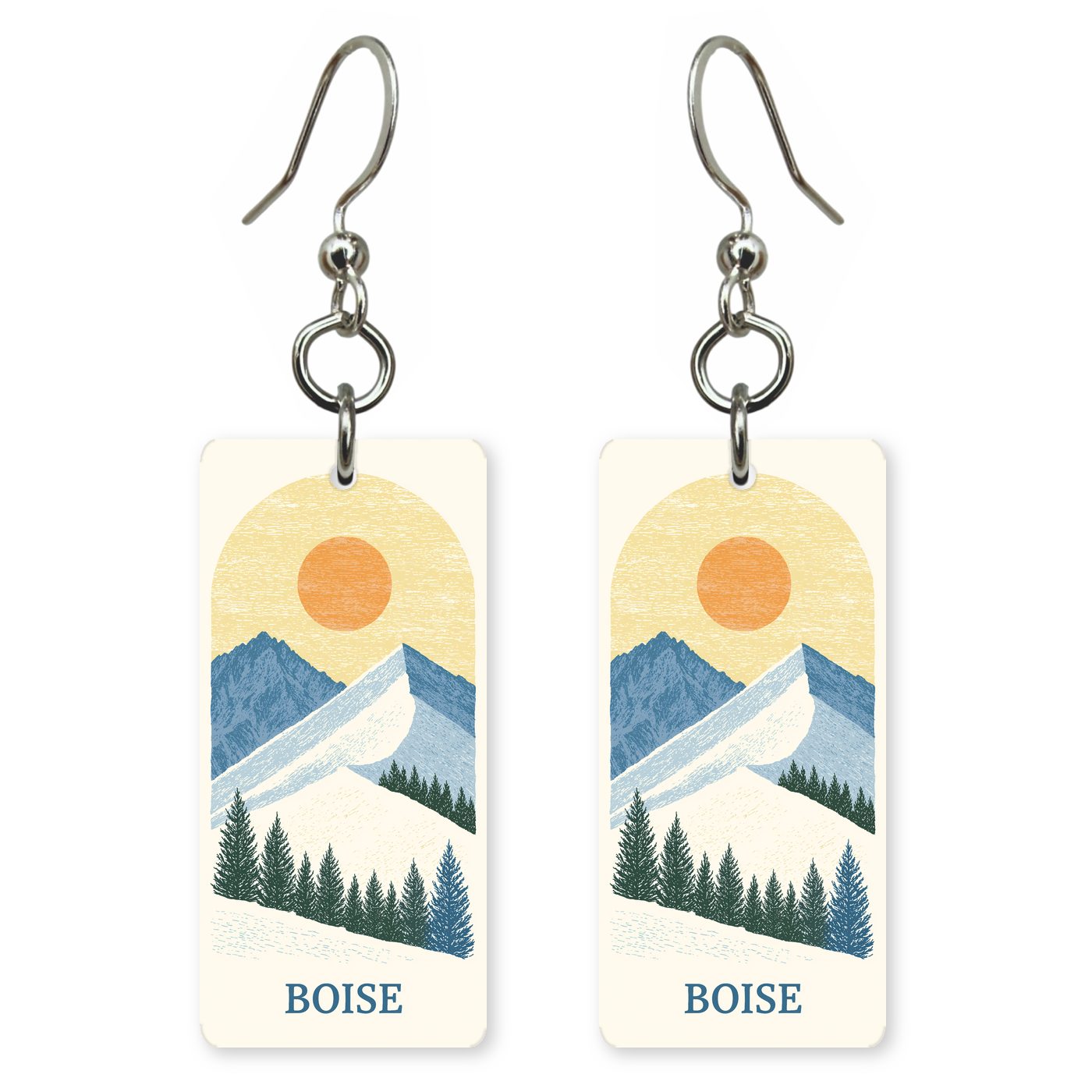 Sun Valley Slopes Text — She's Choosing earrings, shown as a pair