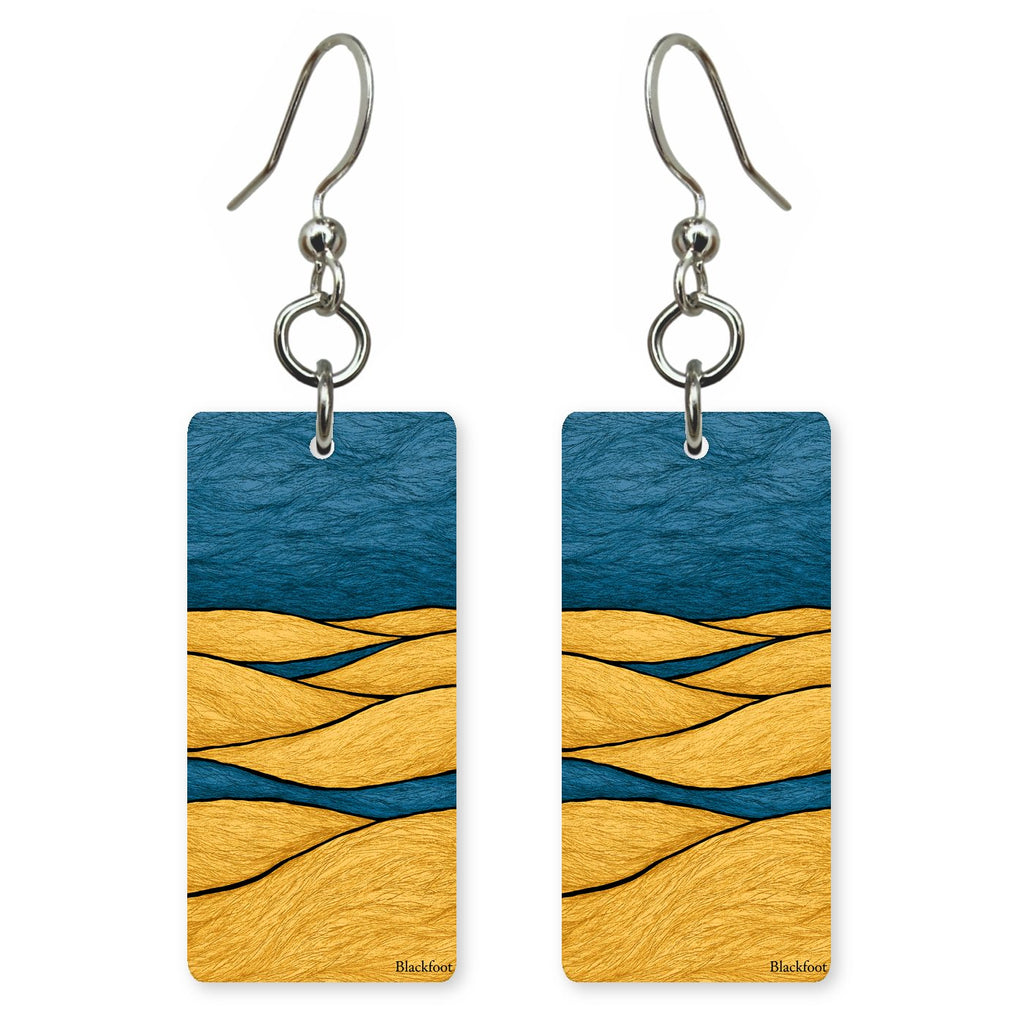 Harvest Fields Dusk Text — She's Choosing earrings, shown as a pair