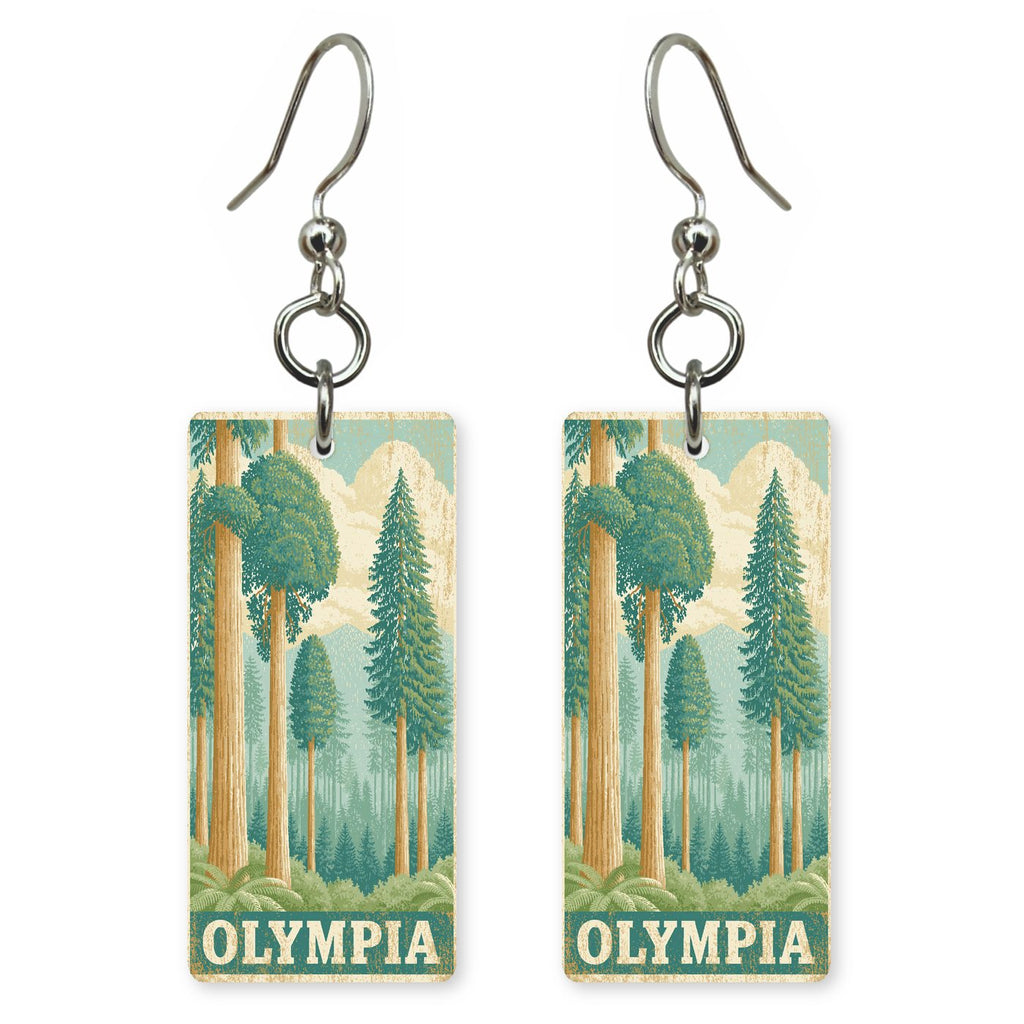 Hoh Rainforest Text Olympia — She's Choosing earrings, shown as a pair