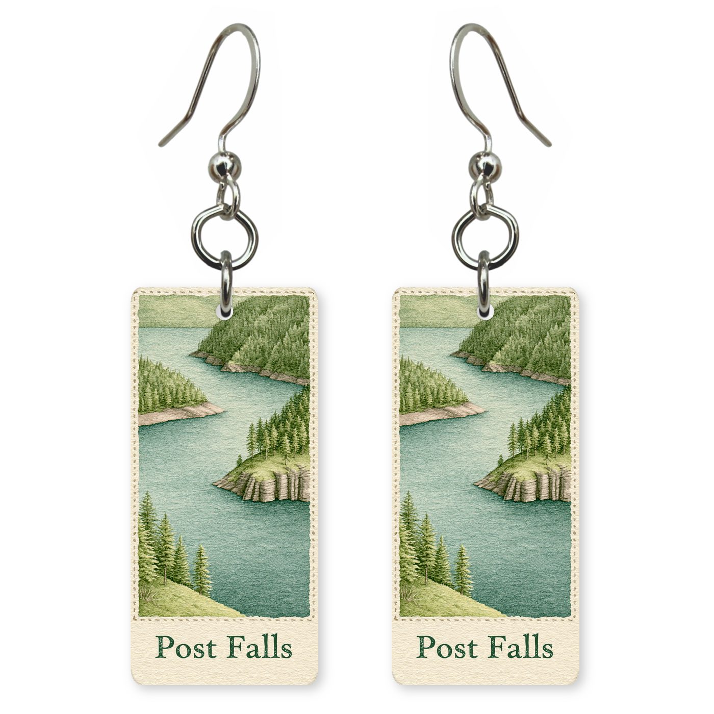 Lake Forested Bays Text — She's Choosing earrings, shown as a pair