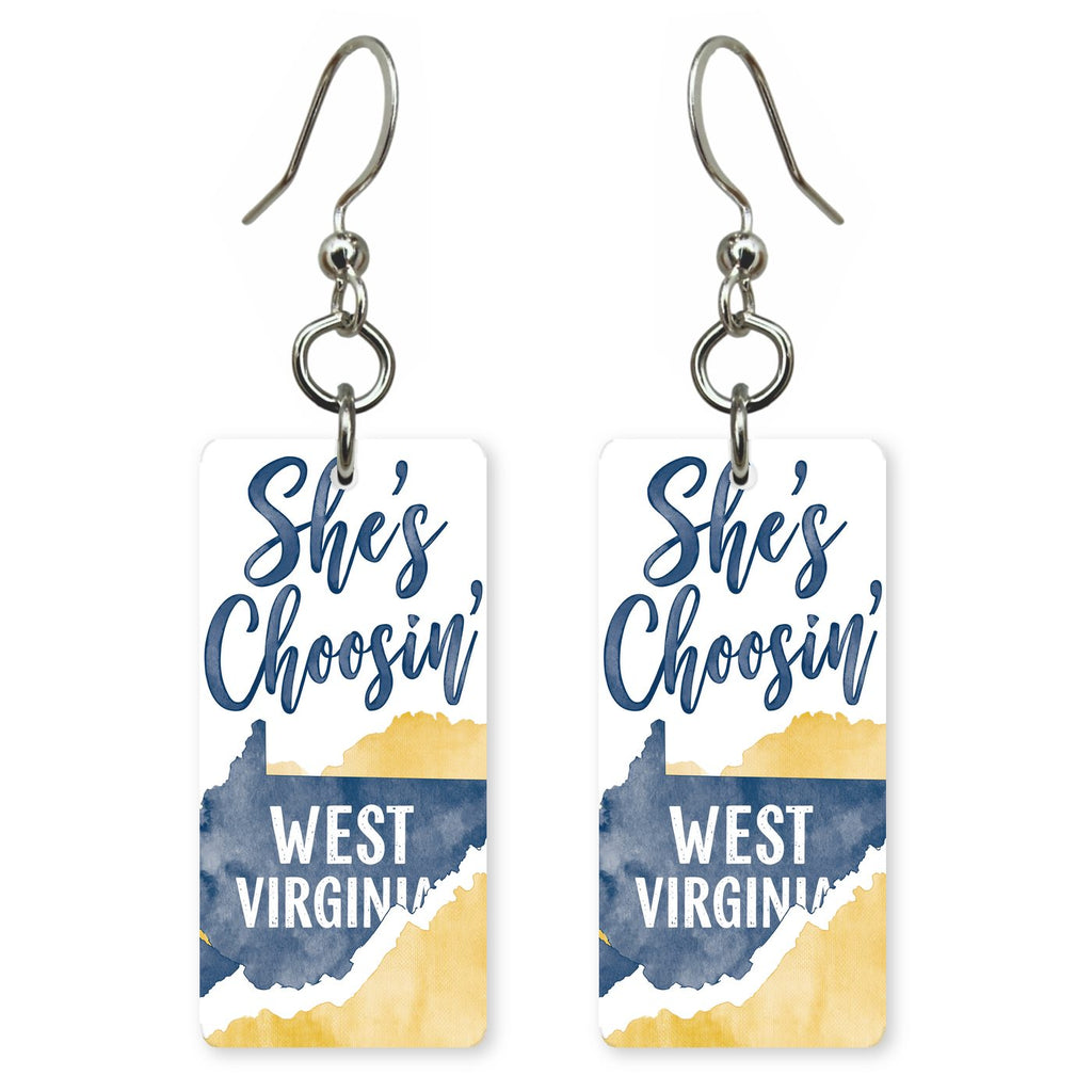 Watercolor Gold Blue — She's Choosing earrings, shown as a pair