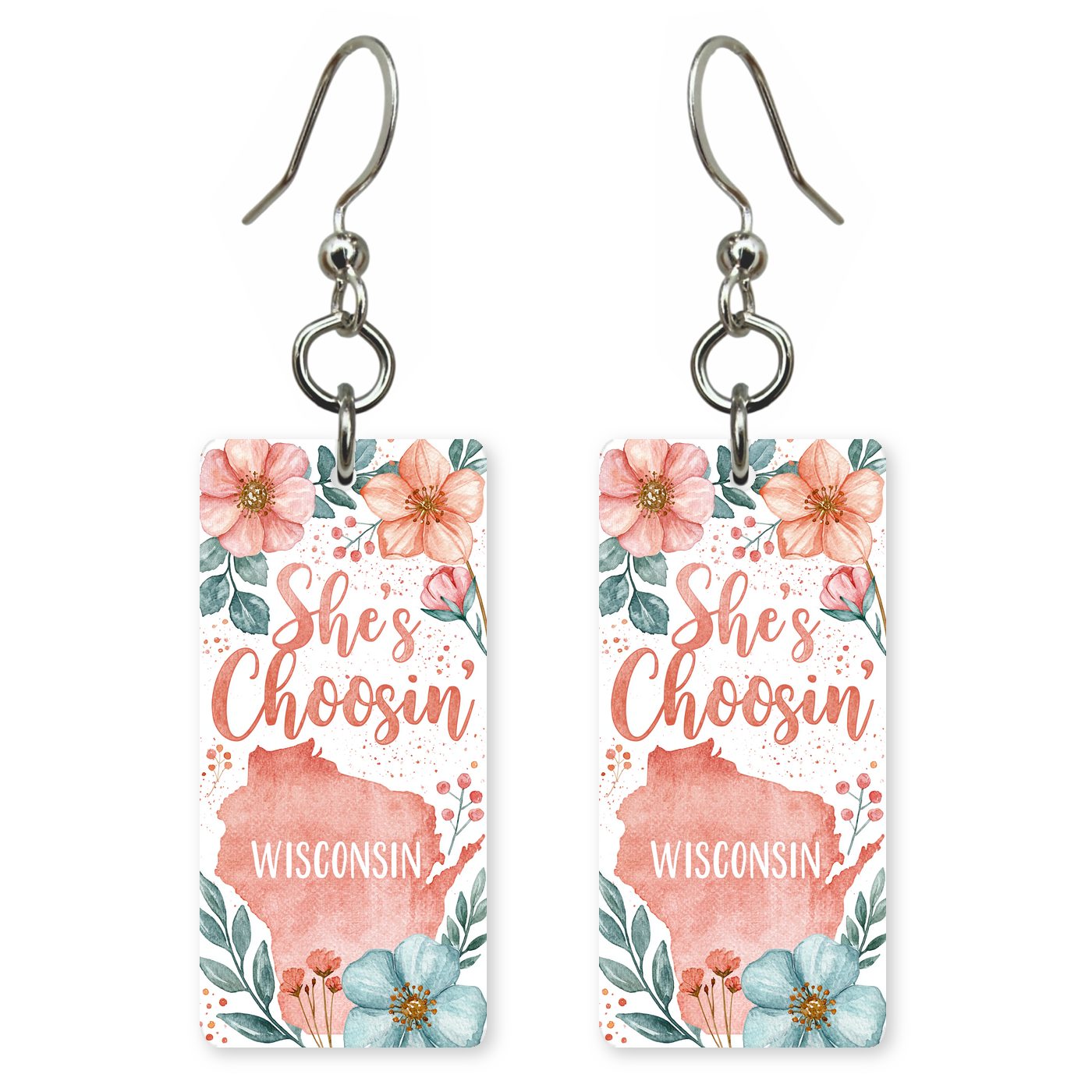 Pink Floral Silhouette — She's Choosing earrings, shown as a pair