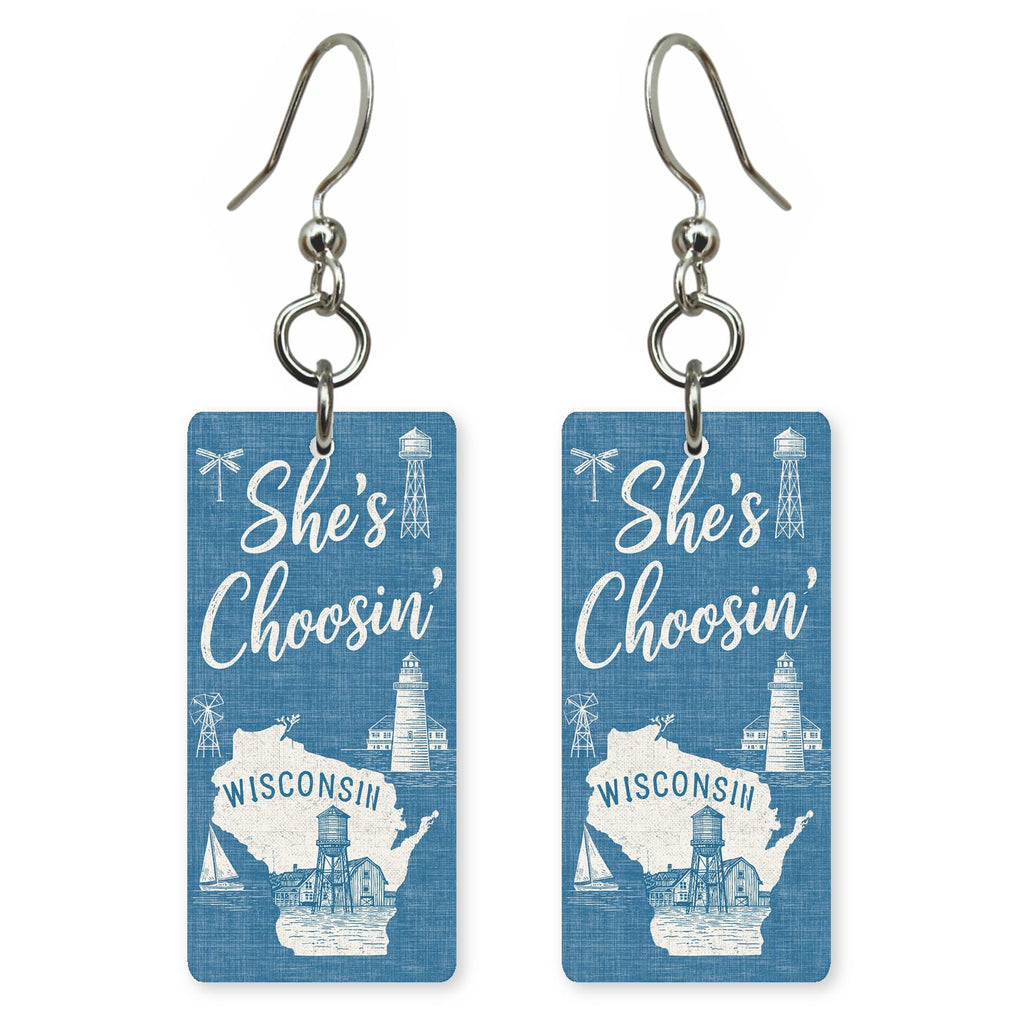 Blue Icons — She's Choosing earrings, shown as a pair