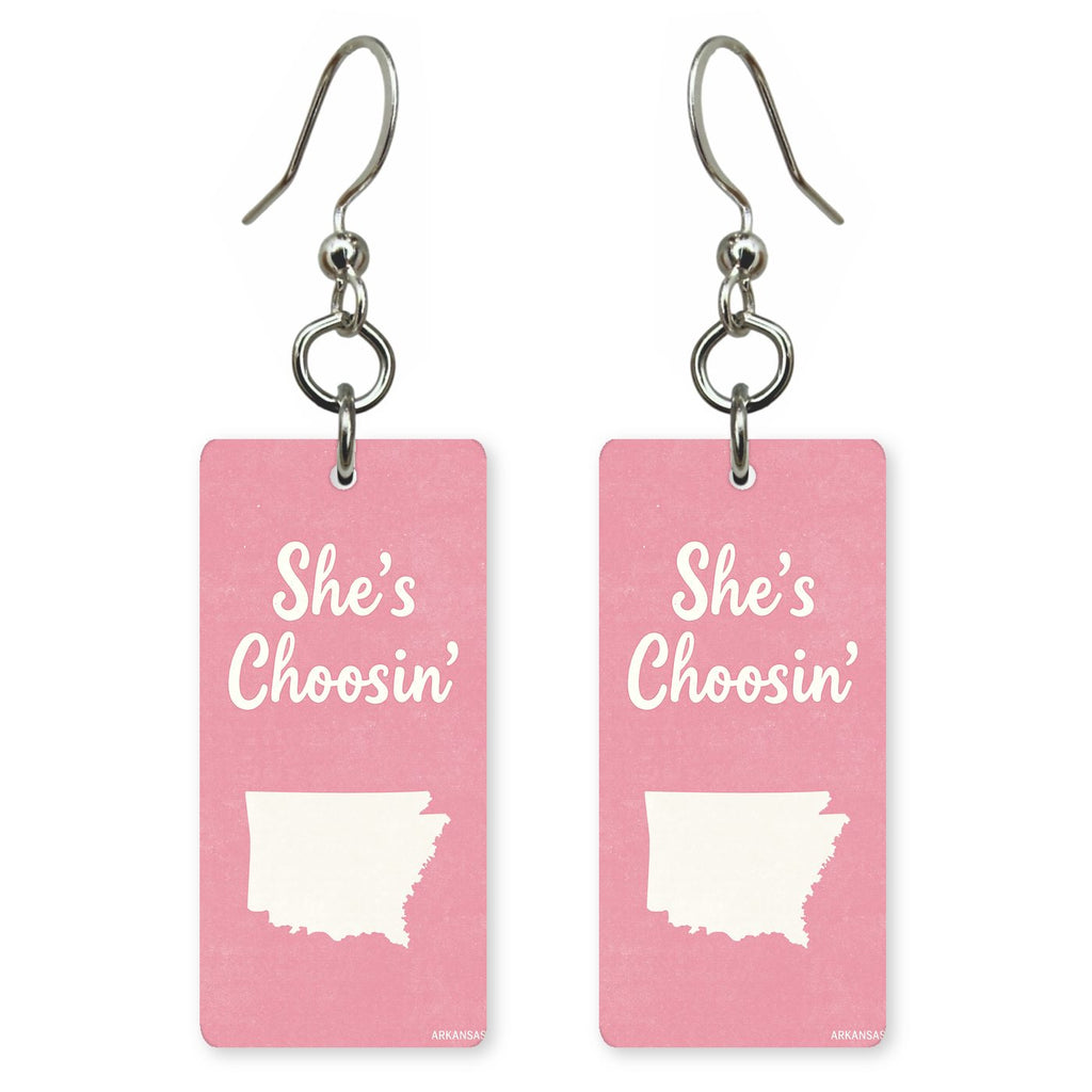Pink Watercolor Silhouette — She's Choosing earrings, shown as a pair