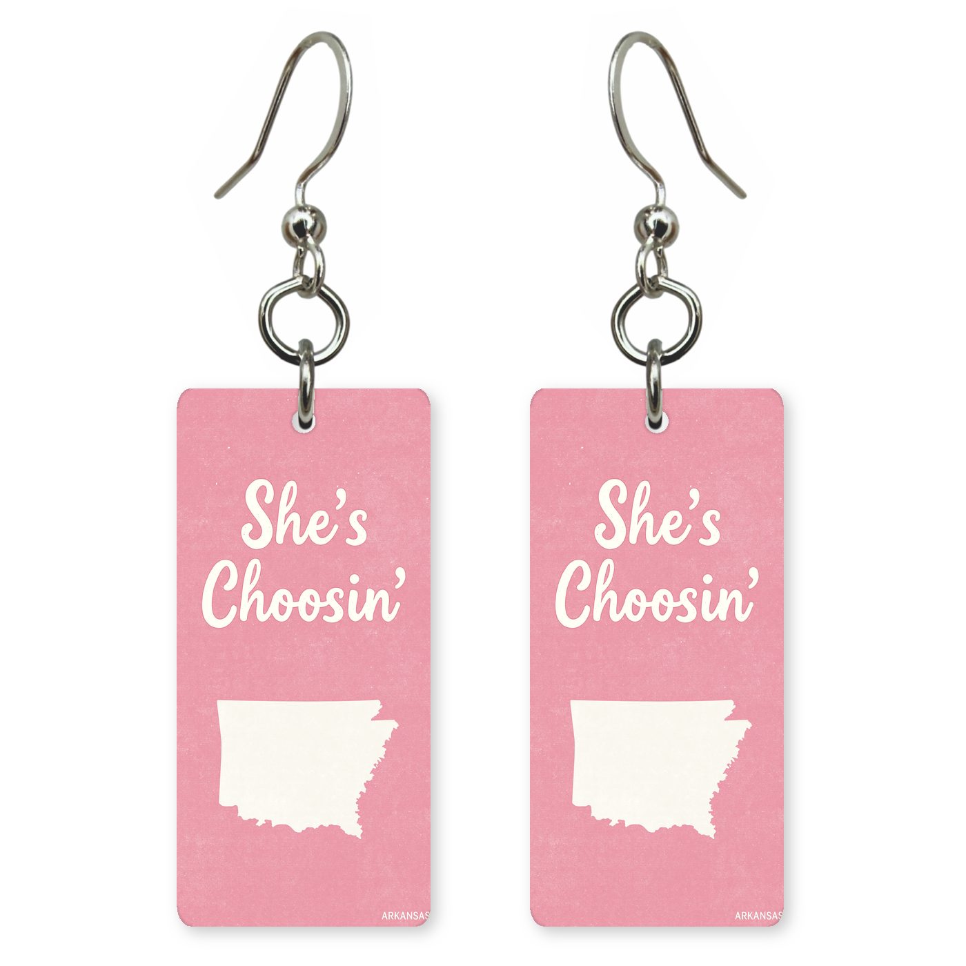 Pink Watercolor Silhouette — She's Choosing earrings, shown as a pair