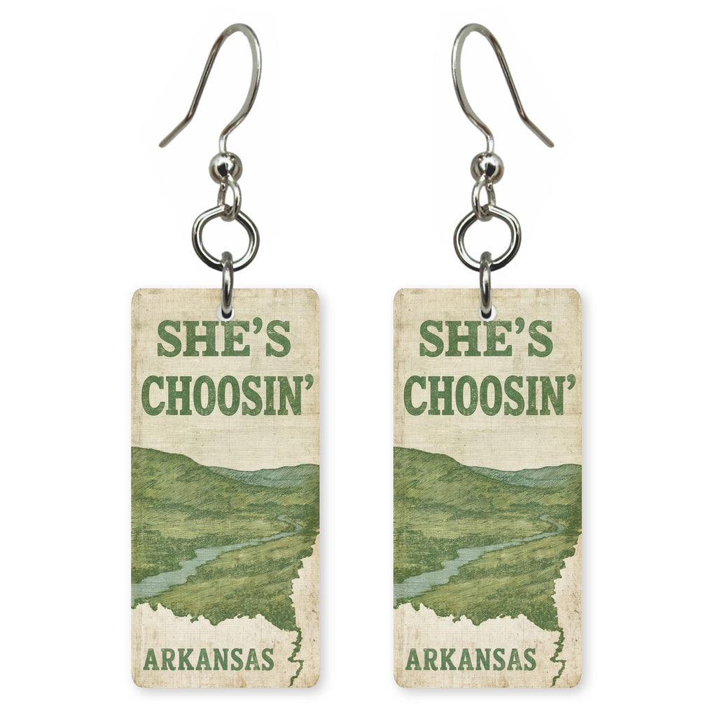 Green Hills Poster — She's Choosing earrings, shown as a pair