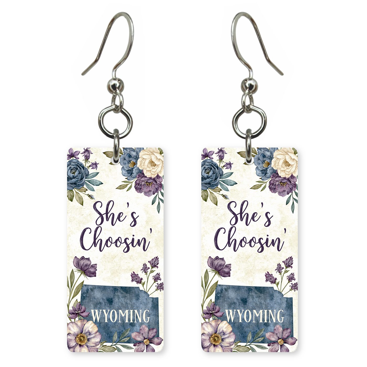 Purple Florals — She's Choosing earrings, shown as a pair