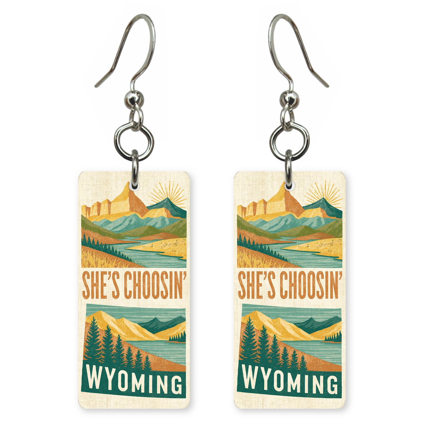 Golden Valley Poster — She's Choosing earrings, shown as a pair