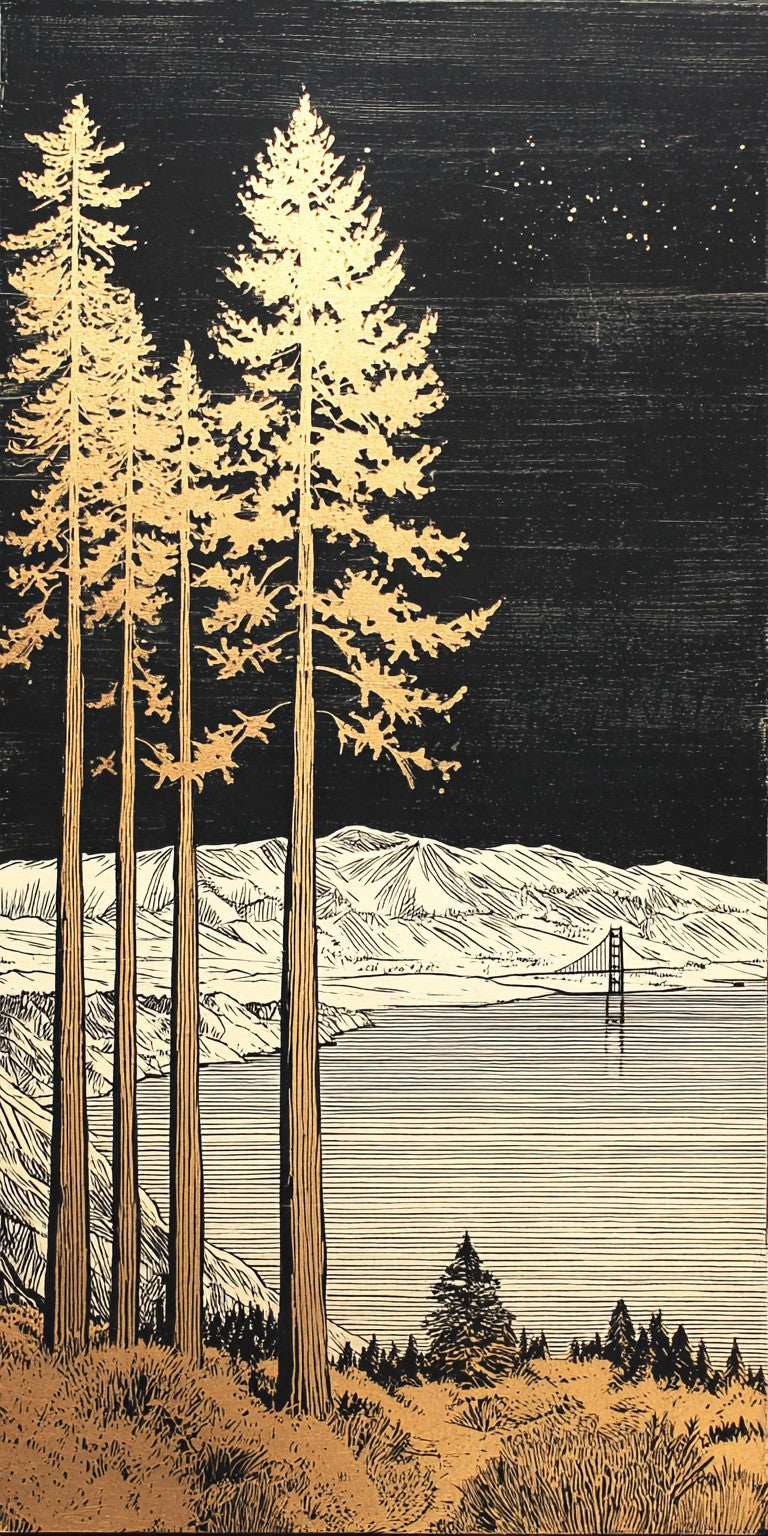 Golden Pines Night — full design art