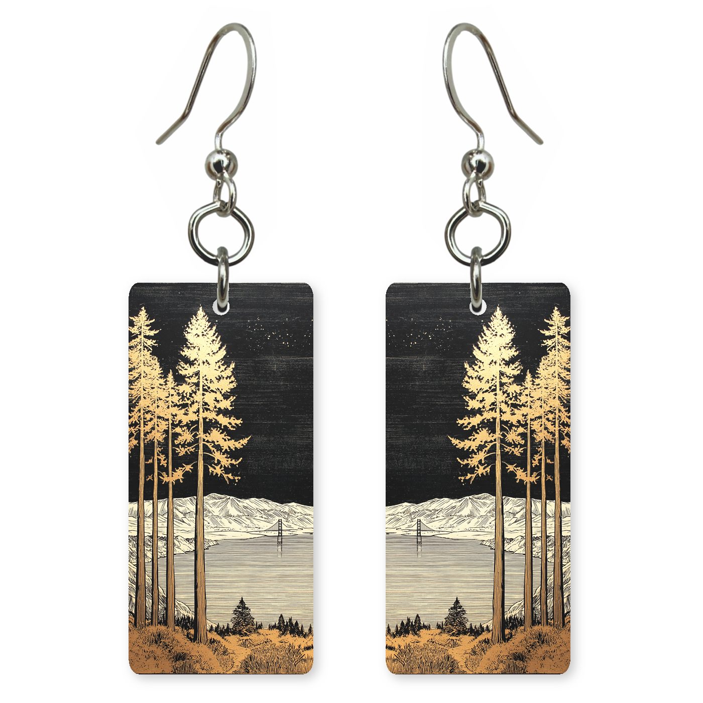 Golden Pines Night — She's Choosing earrings, shown as a pair