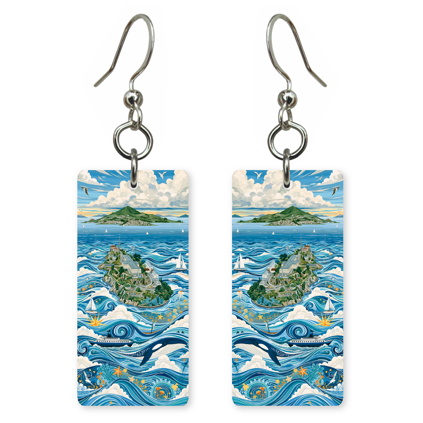 She's Choosing California Earrings | Alcatraz Whale Waves | SC5B32
