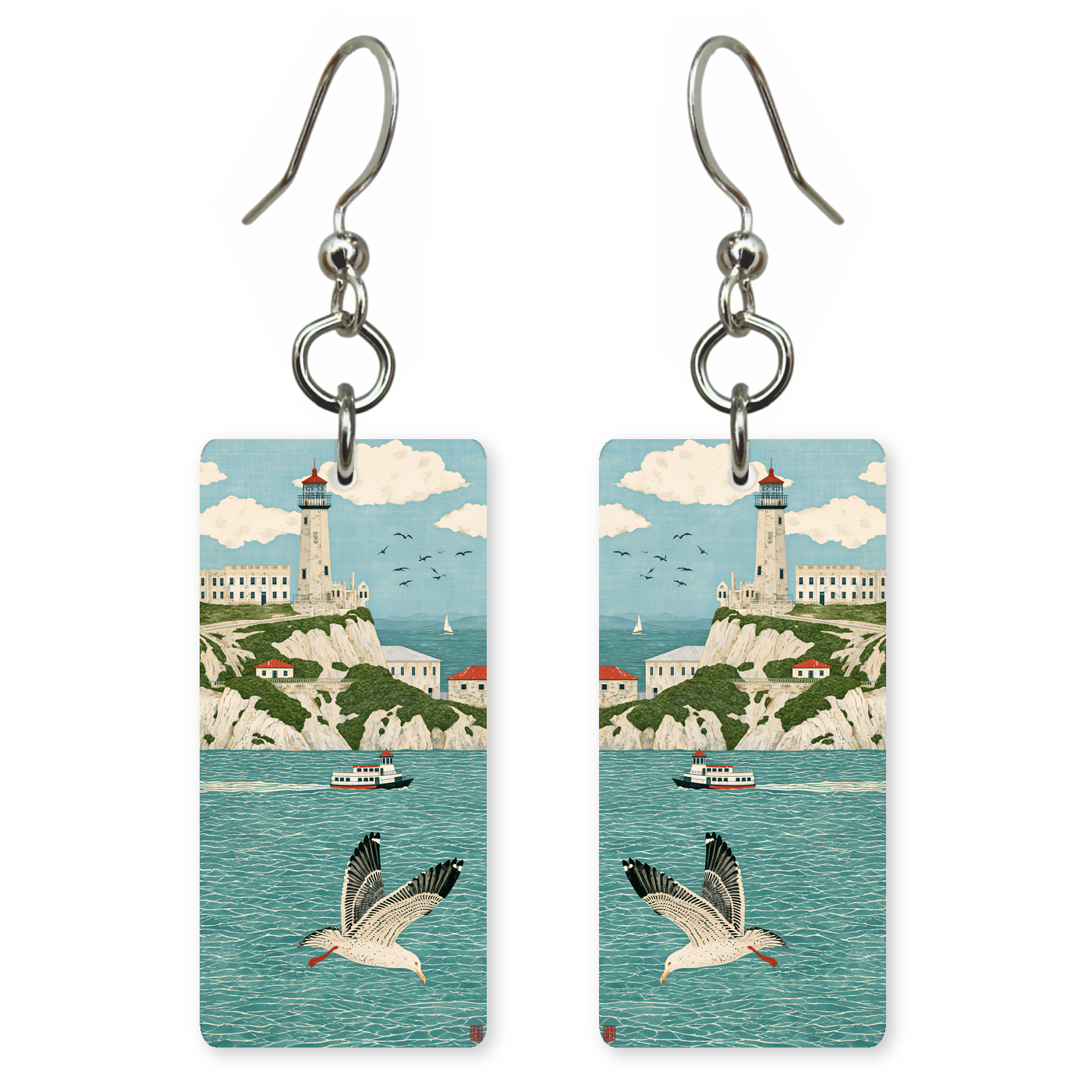 She's Choosing California Earrings | Alcatraz Gull Lighthouse | SC5B34