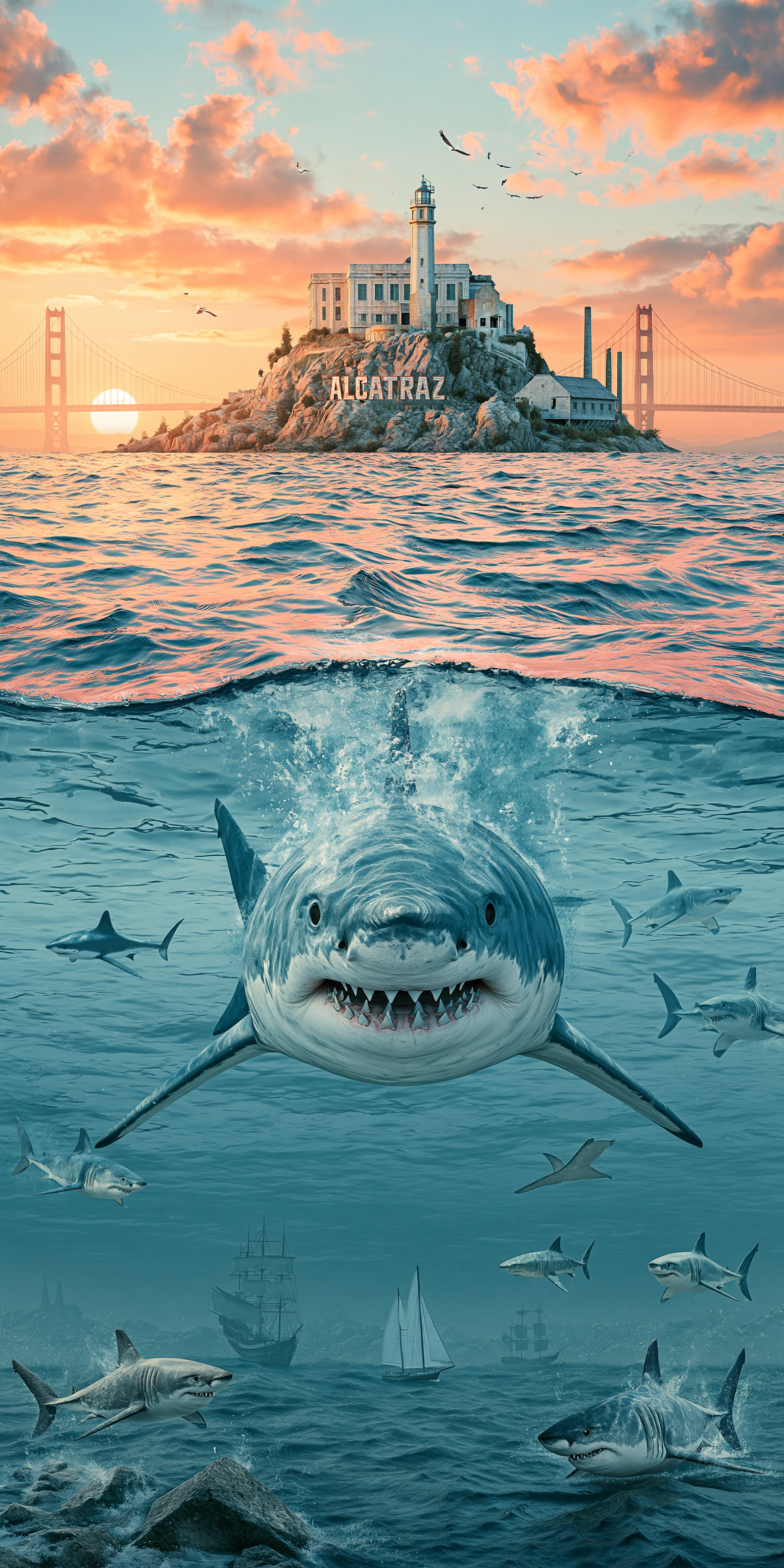 She's Choosing California Earrings | Alcatraz Sunset Shark | SC5B65