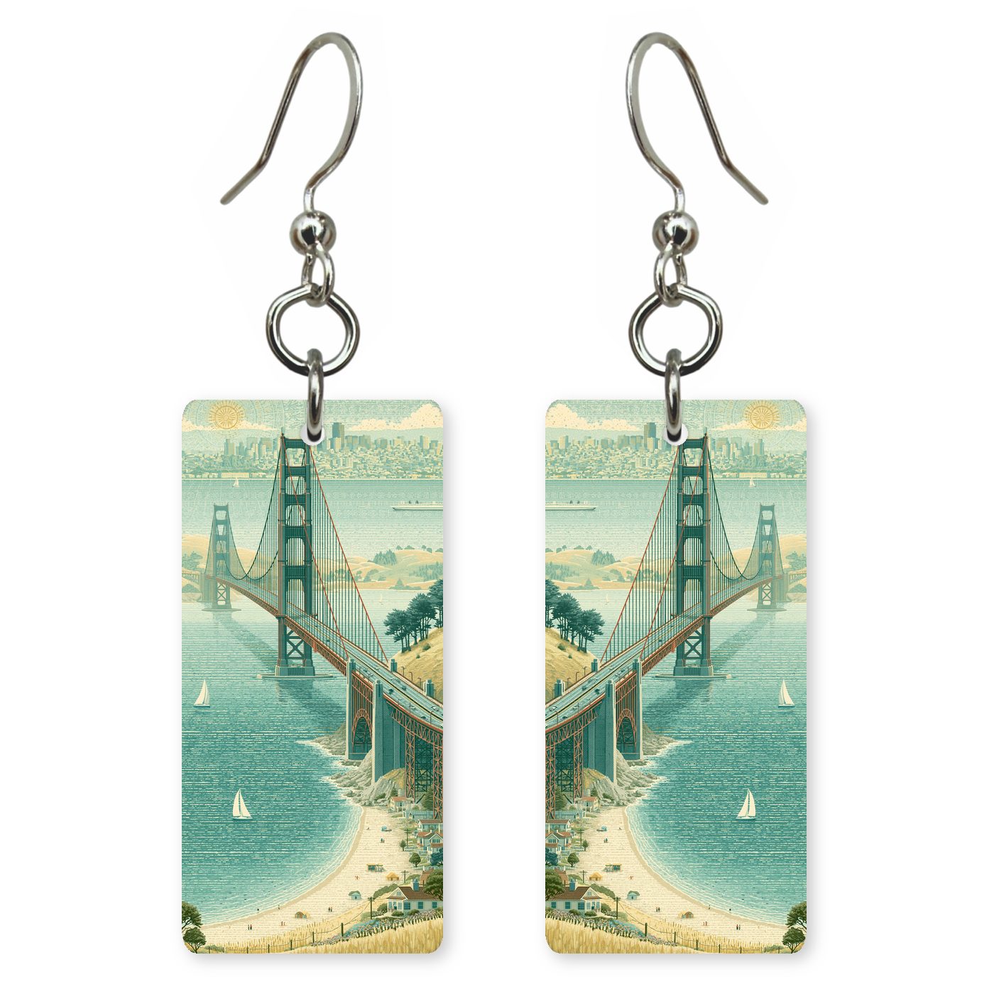Golden Gate Poster — She's Choosing earrings, shown as a pair