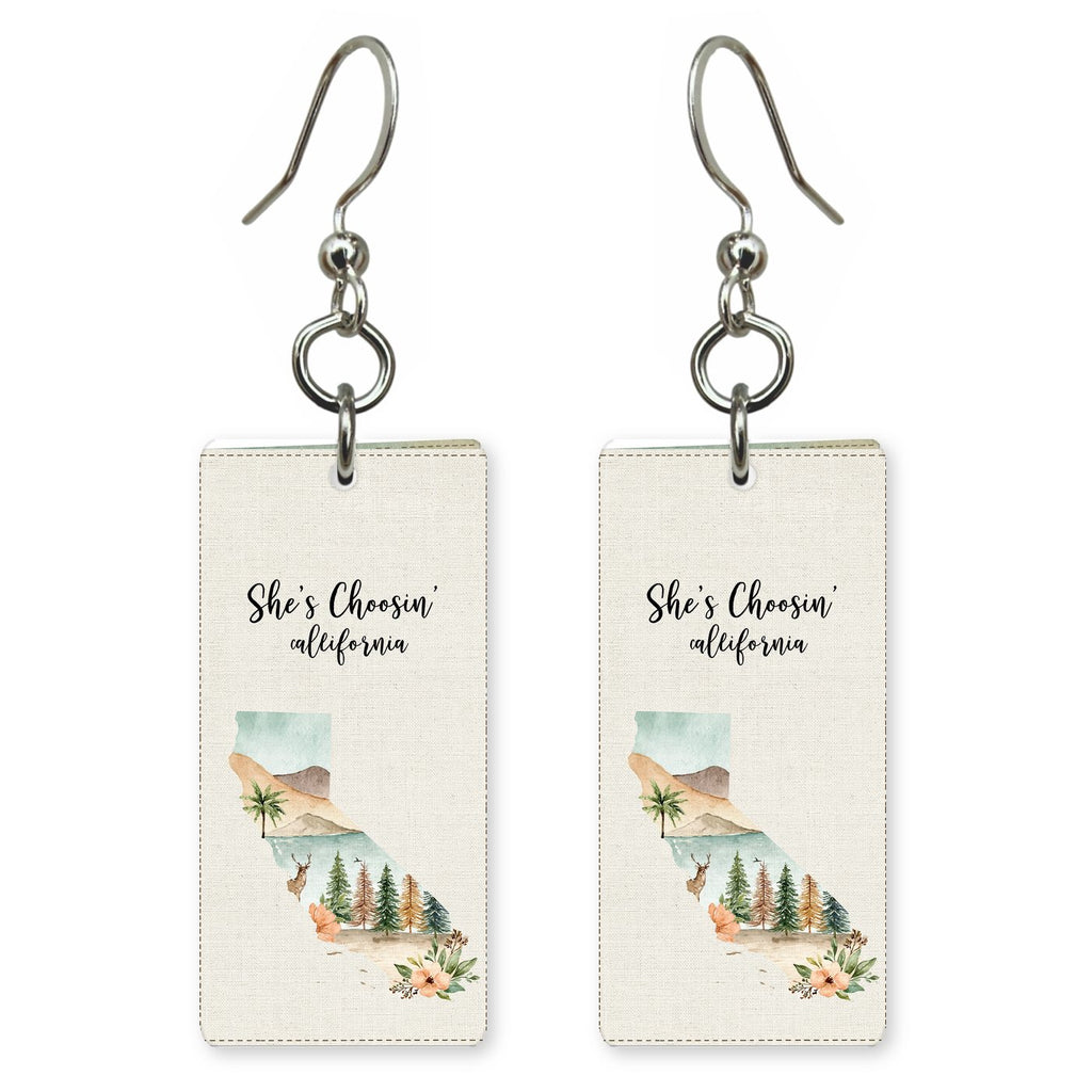 State Card Script — She's Choosing earrings, shown as a pair
