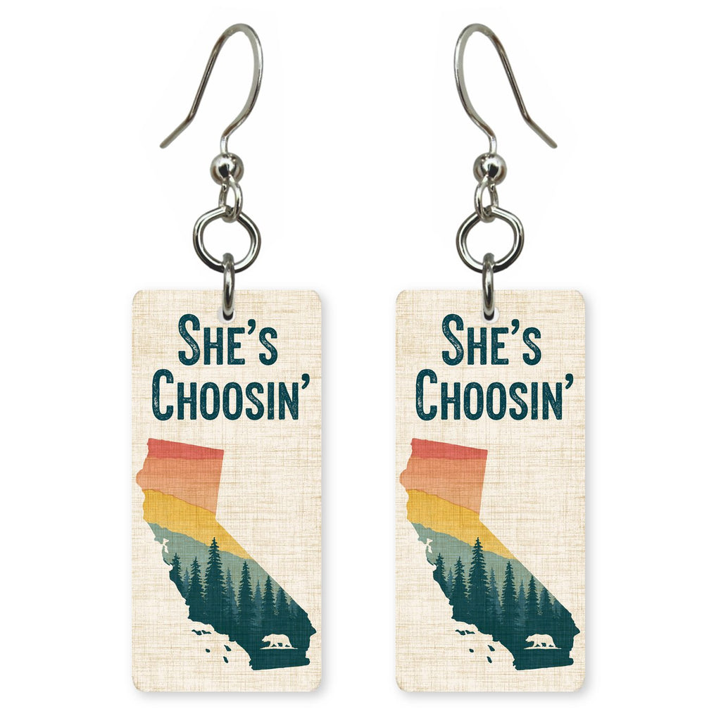 Sunset Bear Silhouette — She's Choosing earrings, shown as a pair