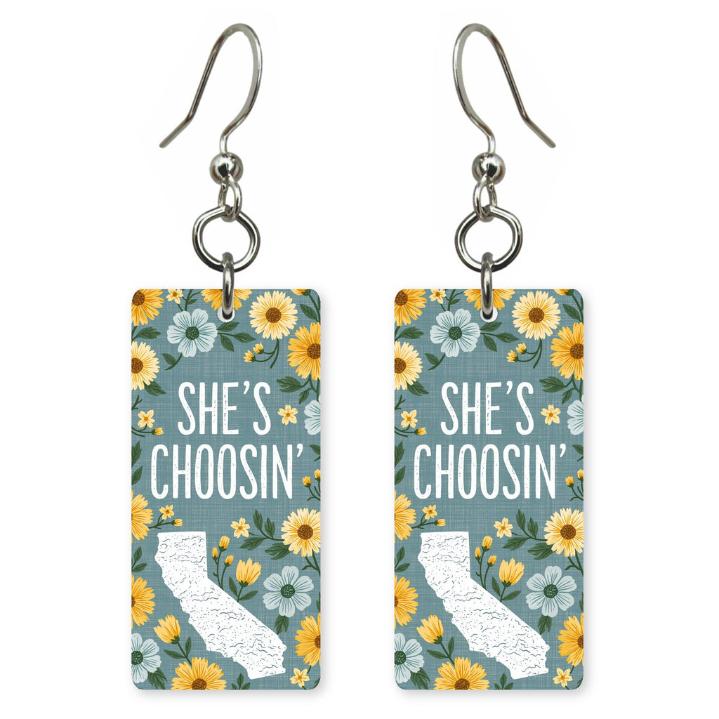 Sunflower Frame — She's Choosing earrings, shown as a pair