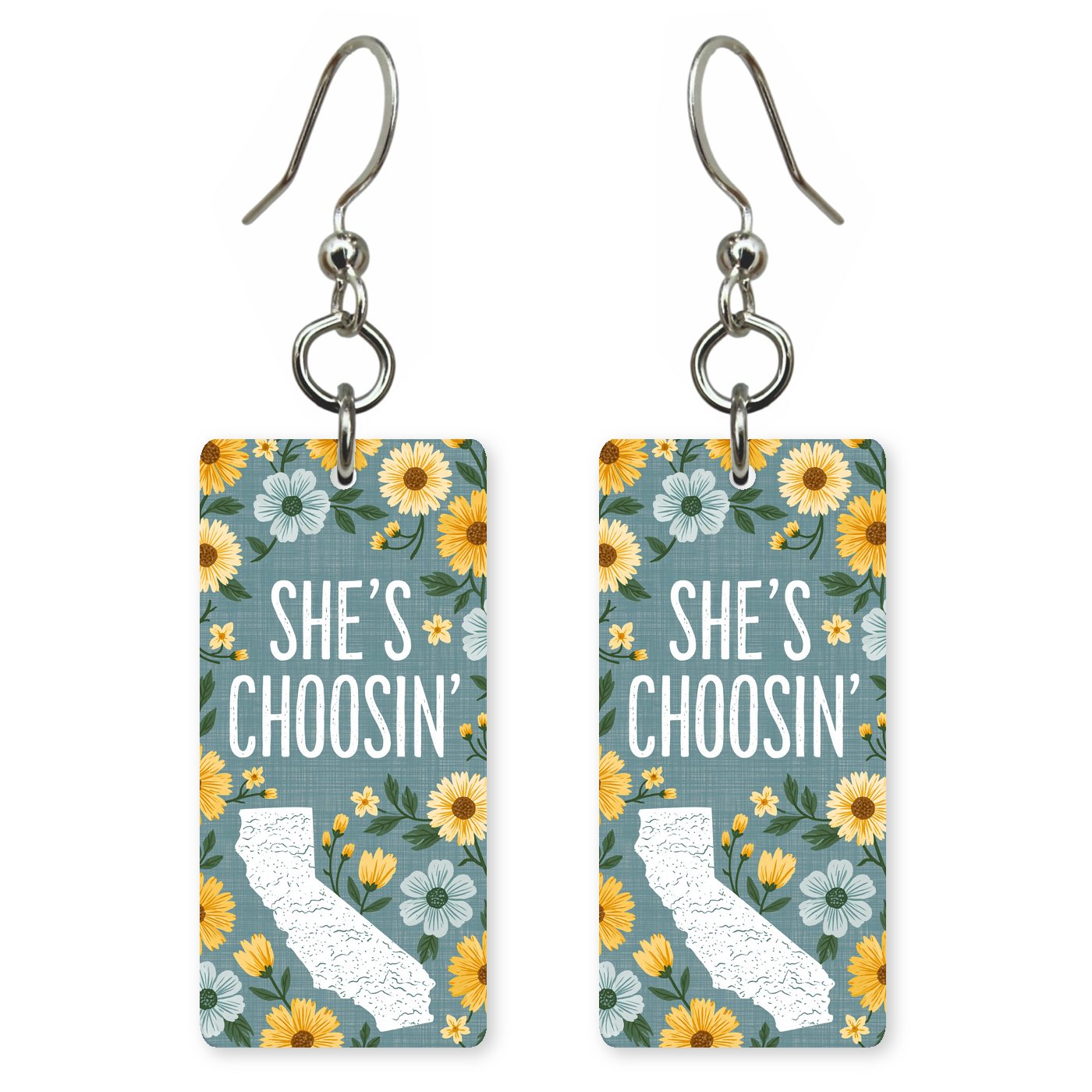 Sunflower Frame — She's Choosing earrings, shown as a pair