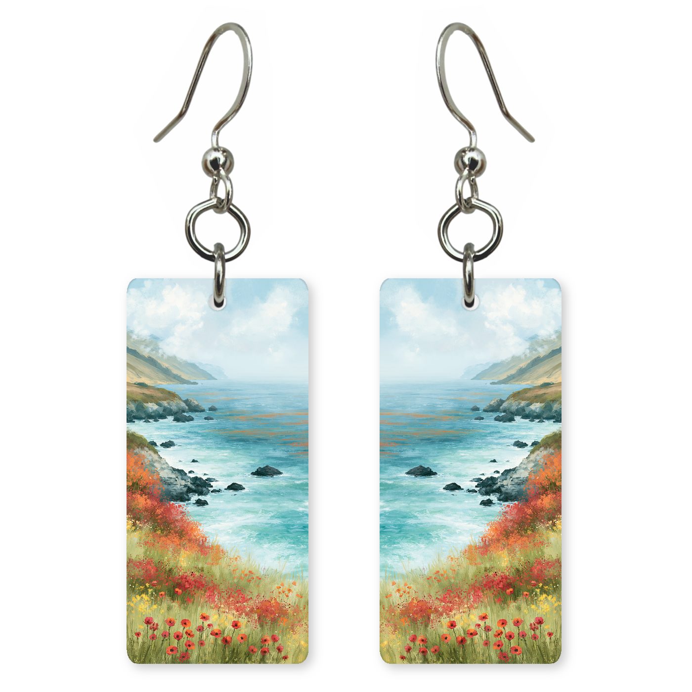Coastal Bluff Poppies — She's Choosing earrings, shown as a pair