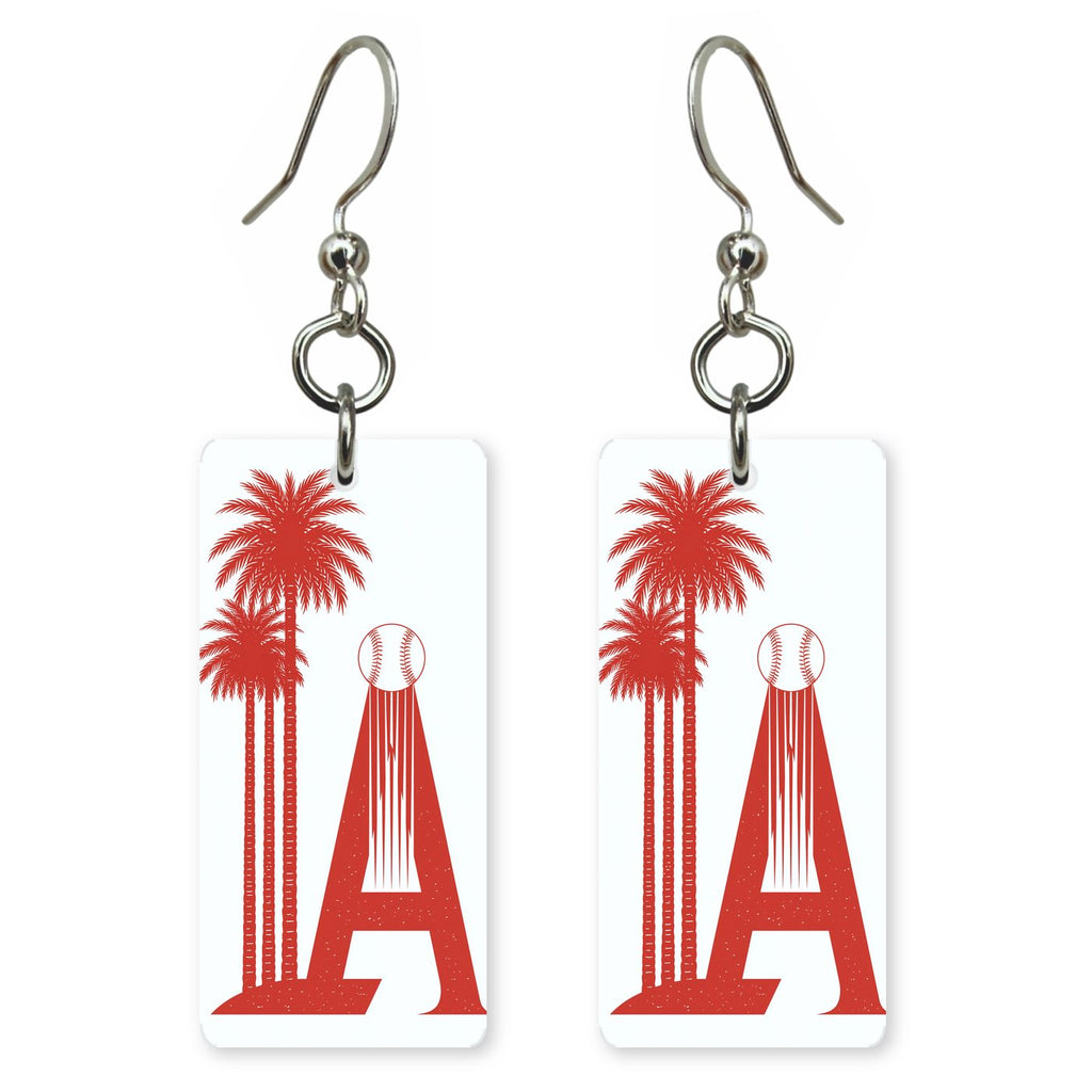 LA Palms Red — She's Choosing earrings, shown as a pair
