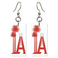 LA Palms Red — She's Choosing earrings, shown as a pair