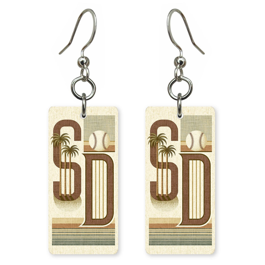 SD Retro Letters — She's Choosing earrings, shown as a pair