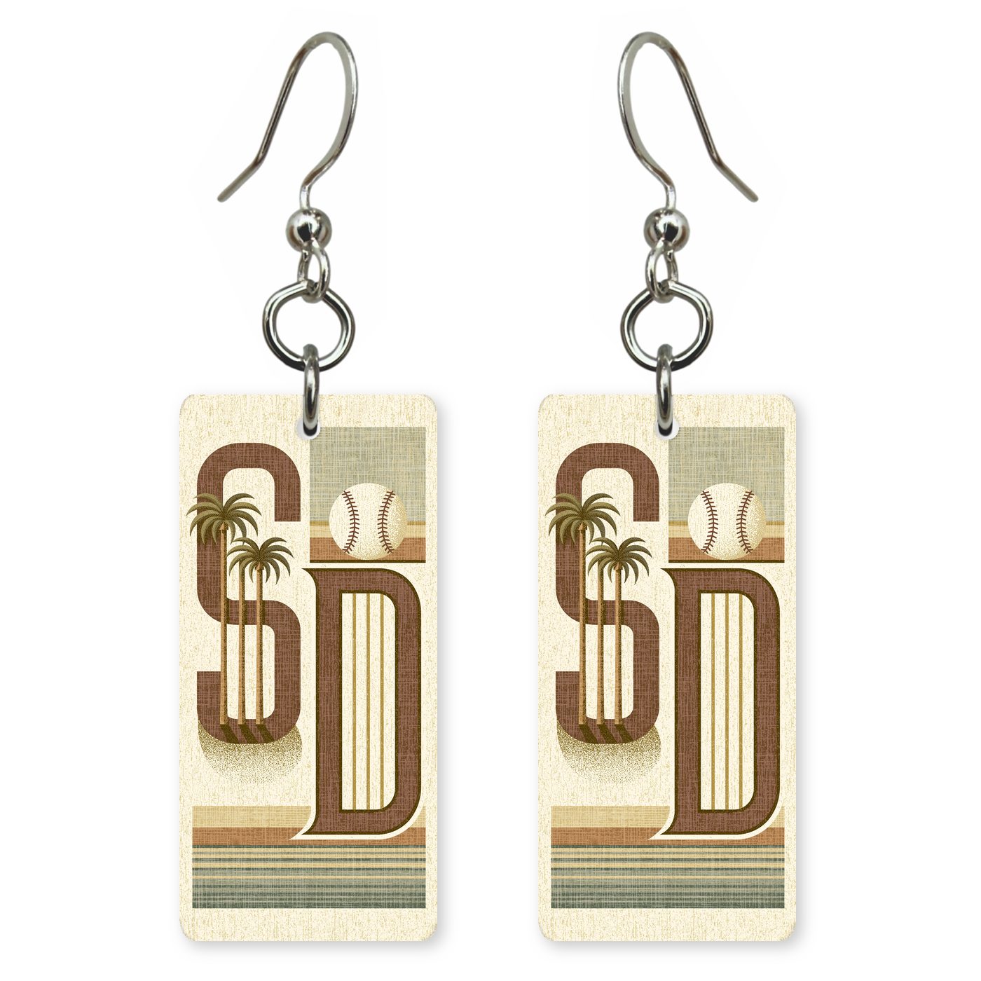 SD Retro Letters — She's Choosing earrings, shown as a pair