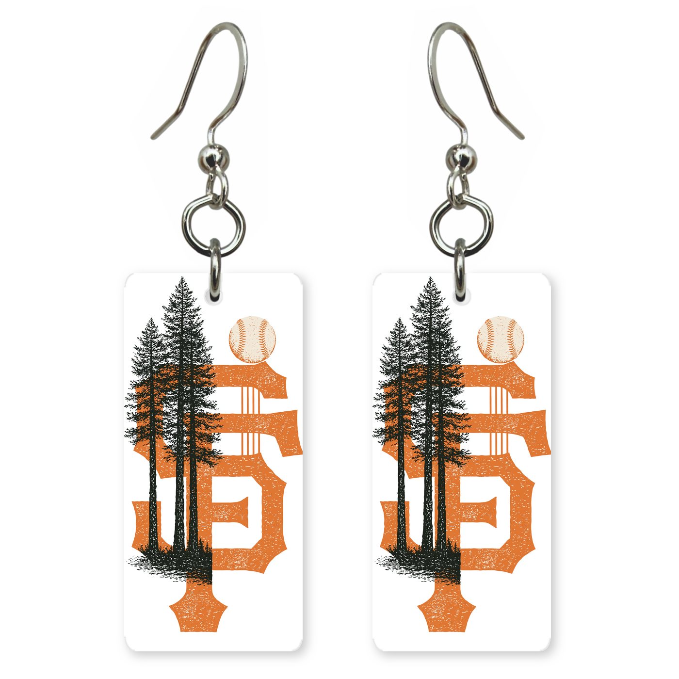 SF Sequoia Letters — She's Choosing earrings, shown as a pair