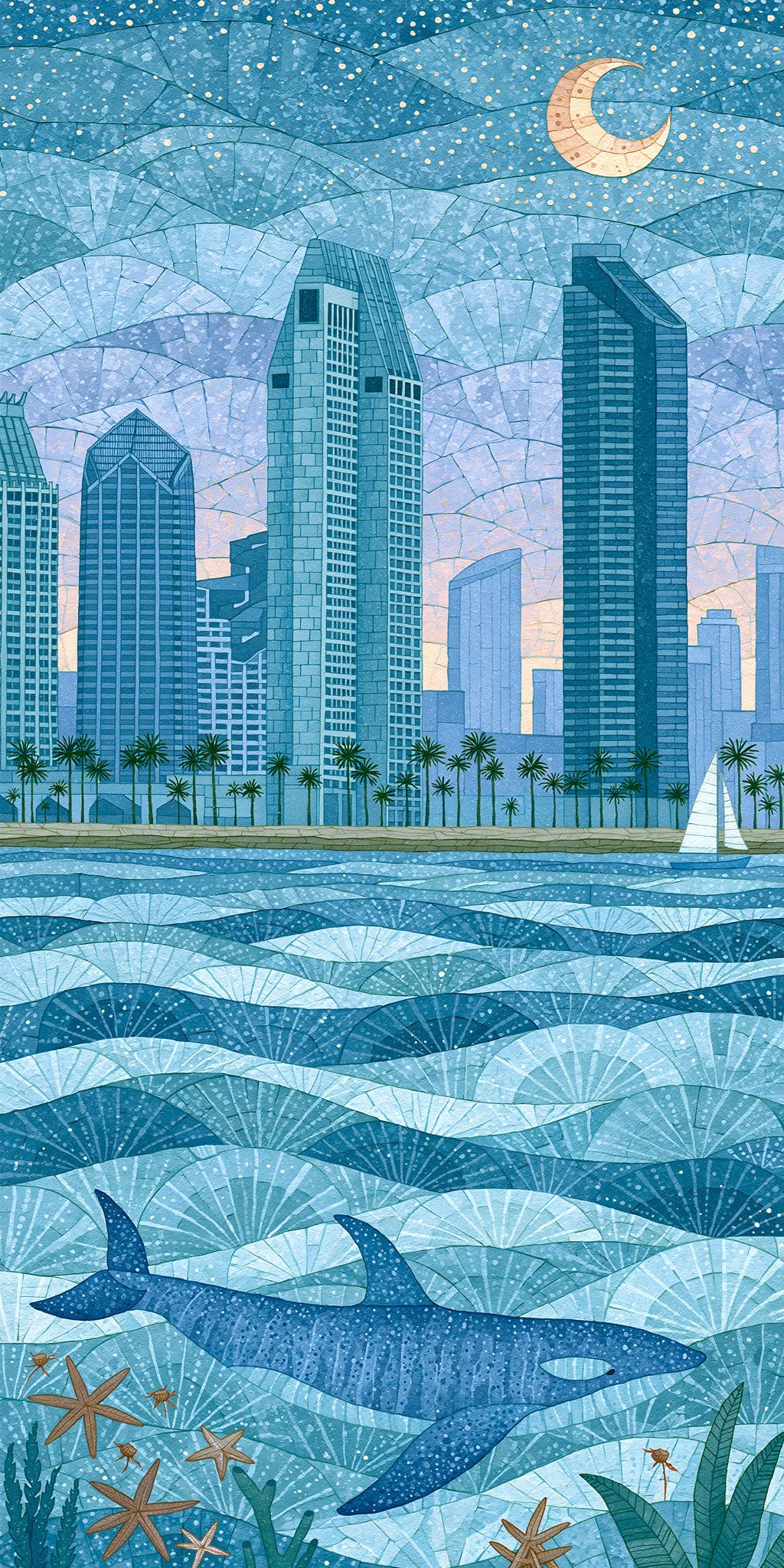San Diego Skyline Waves — full design art