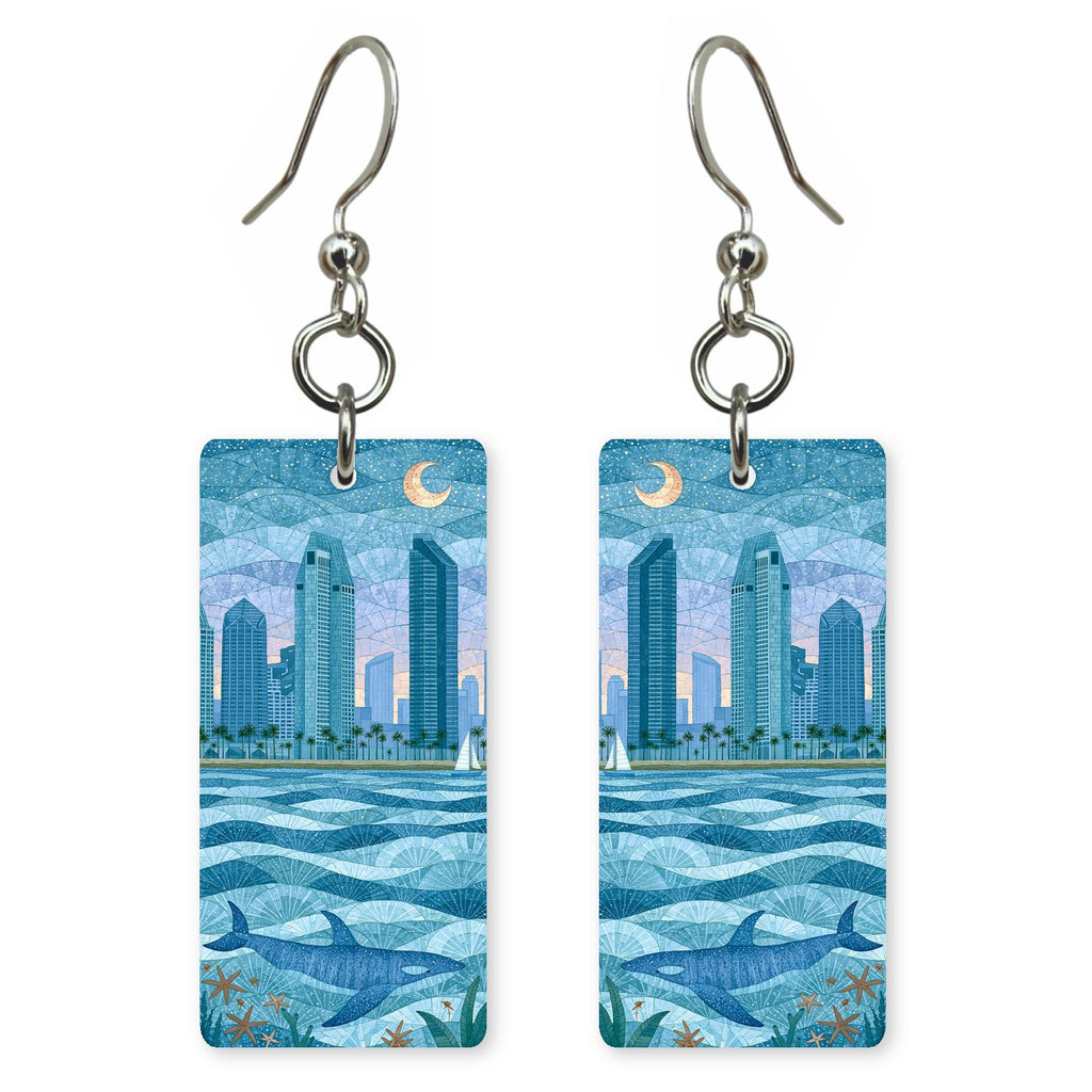 San Diego Skyline Waves — She's Choosing earrings, shown as a pair