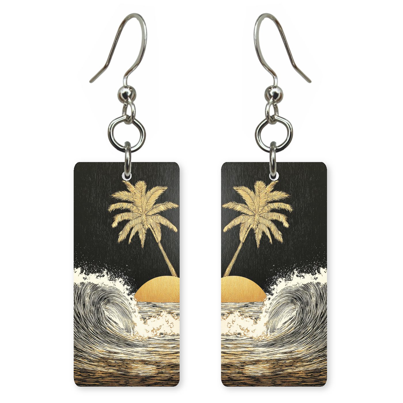 Midnight Wave Palm — She's Choosing earrings, shown as a pair