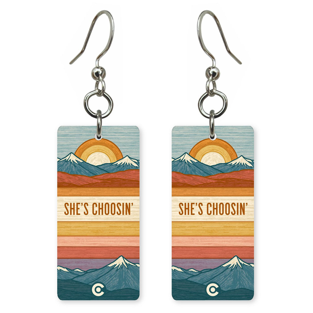 Retro Stripes Mountains — She's Choosing earrings, shown as a pair