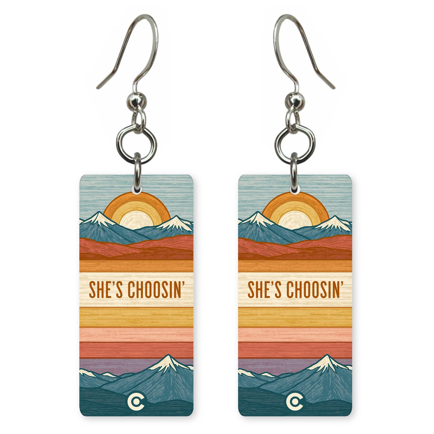 Retro Stripes Mountains — She's Choosing earrings, shown as a pair