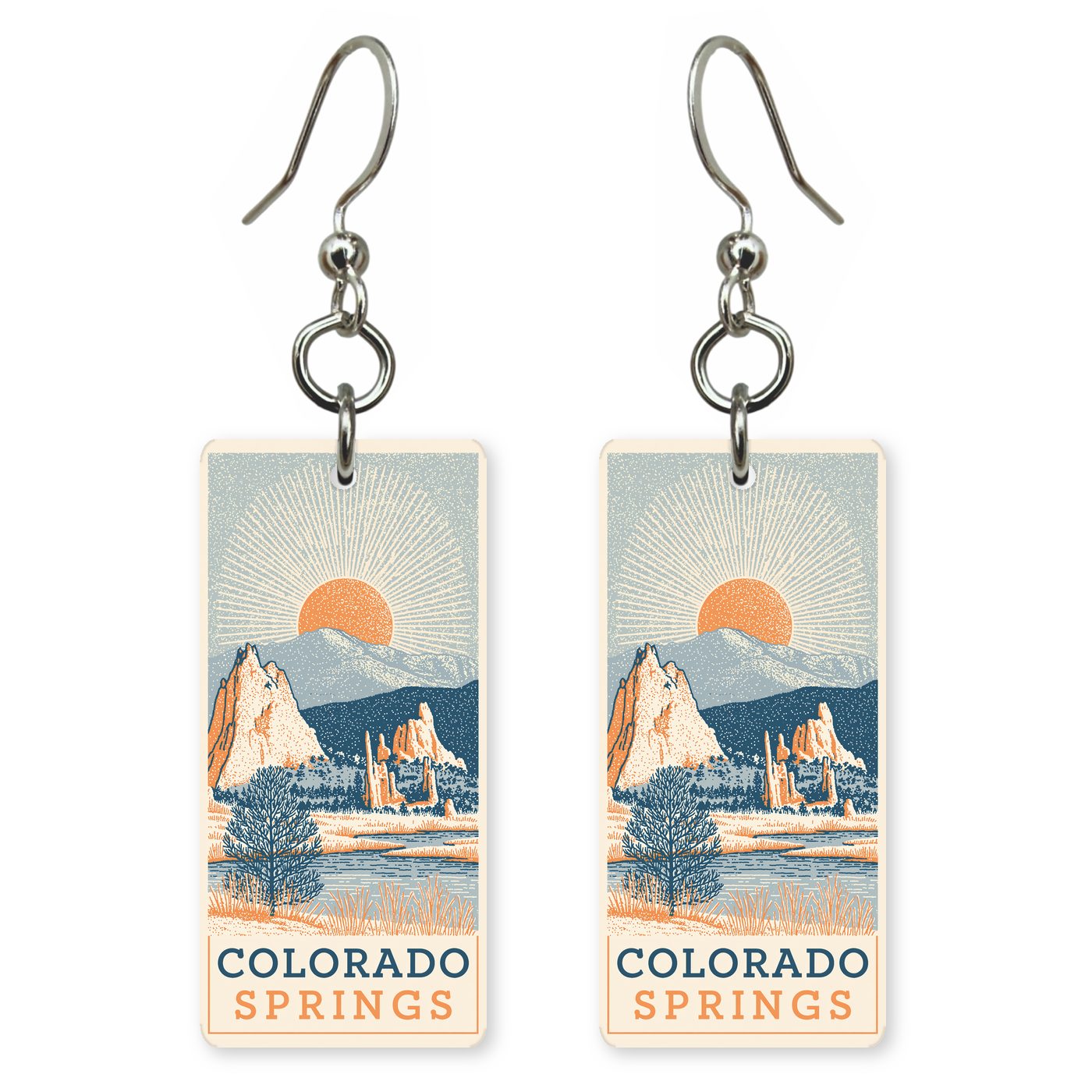 Garden Gods Text Colorado — She's Choosing earrings, shown as a pair