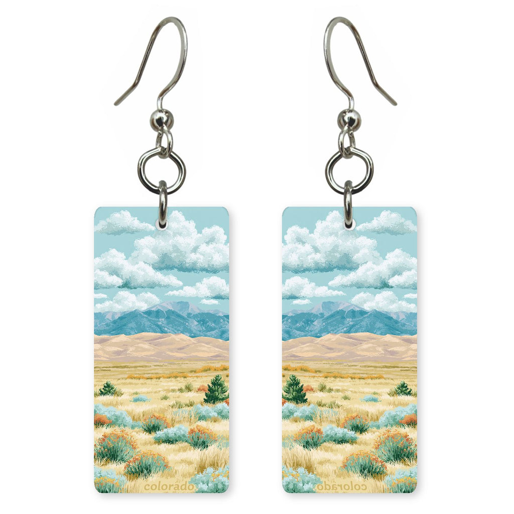 Great Sand Dunes Text — She's Choosing earrings, shown as a pair