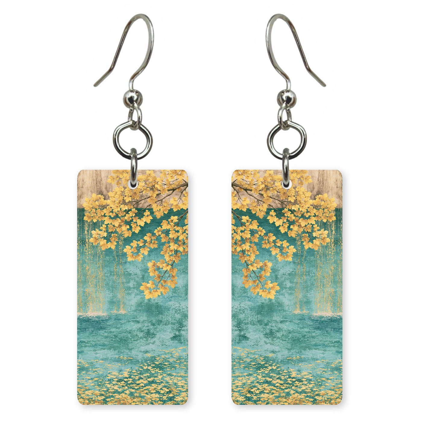 Hanging Lake Autumn Gold — She's Choosing earrings, shown as a pair